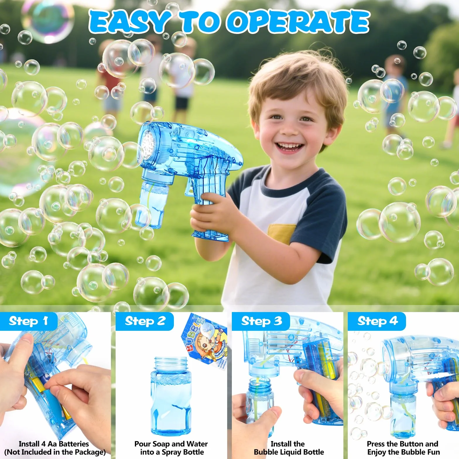 3 Pistola Pistola Burbujas, Pistola De Burbujas para Niños, con 6 Botellas, 3 Bolsas, Solución, Bubble Machine para Juguete De Verano, Actividad Al Aire Libre, Regalos De Fiesta
