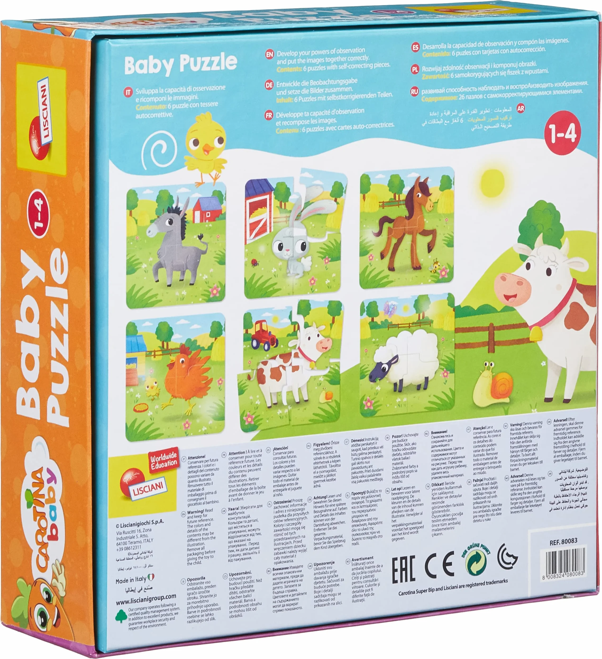 Lisciani CAROTINA BABY Puzzle La Granja Juego Educativo Animales Granja Aprendizaje Niños 1-4 años