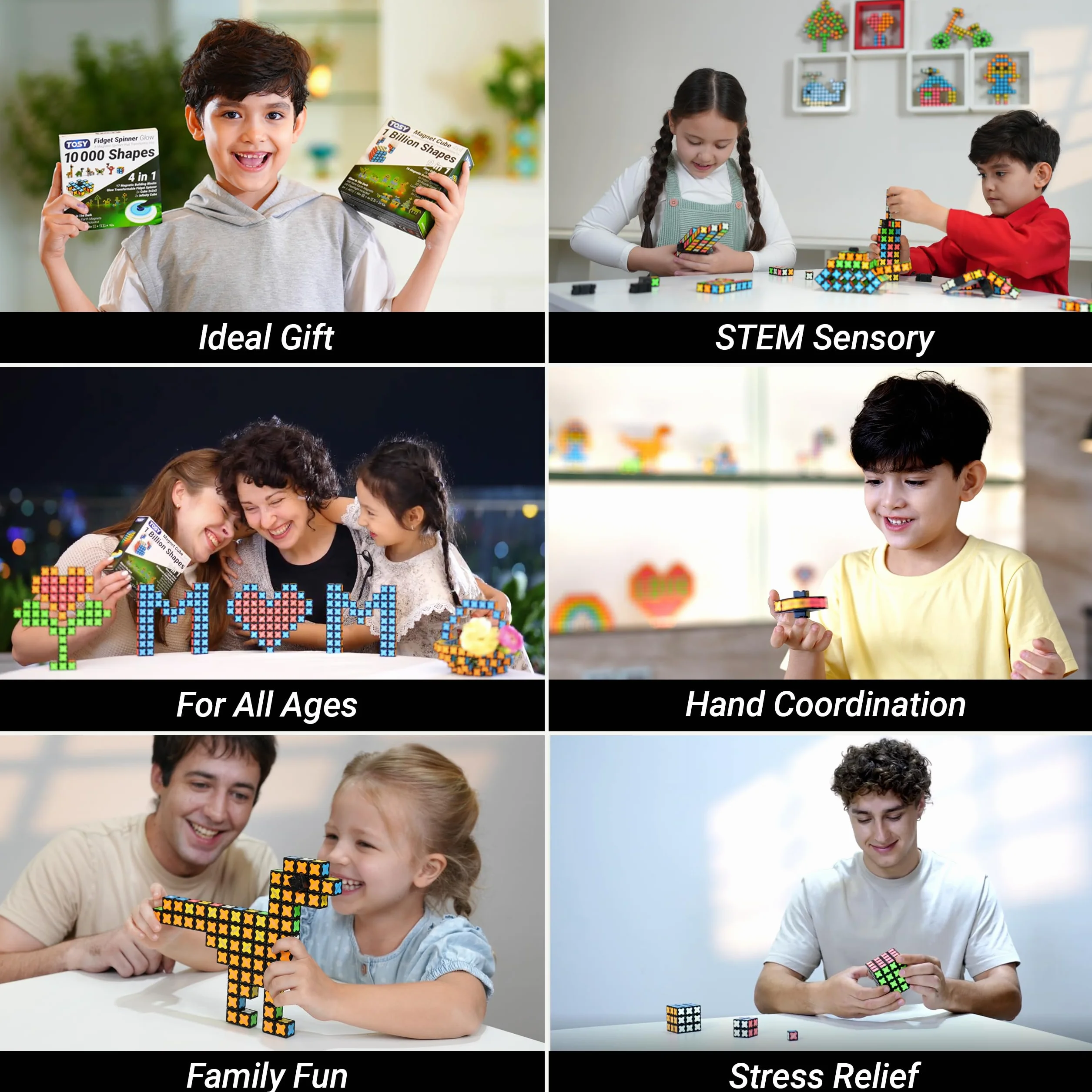 TOSY Magnet Cube 3x3 - 30 Bloques, Multiusos: Bloques de construcción creativos, Fidget Spinner transformable, Rompecabezas/Cubo Infinito, Regalo de Pascua para niños, Juguete Stem Brillante