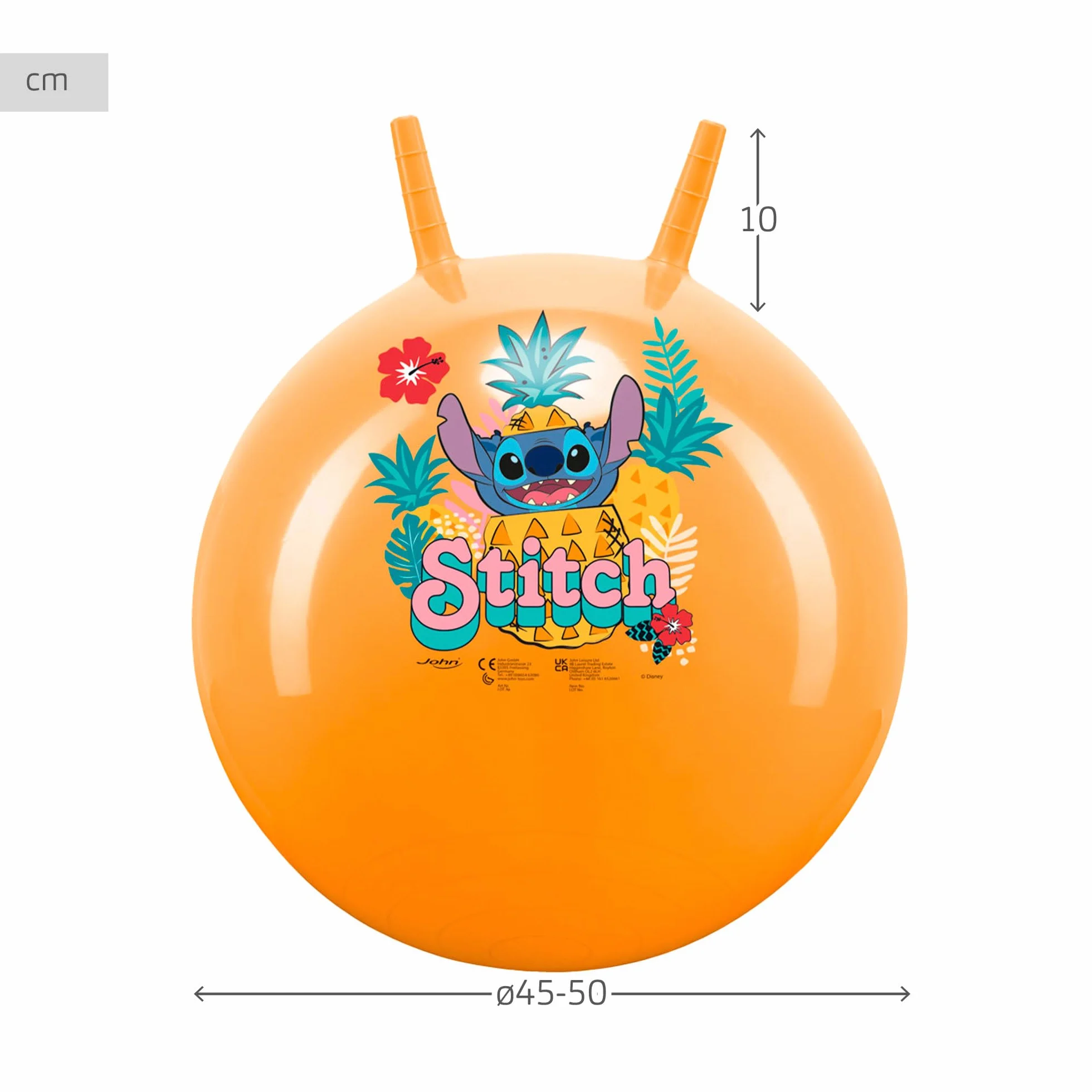 COLORBABY Pelota hinchable saltarina Disney Stitch 45 cm con asas ergonómicas, diseño oficial, juguete activo y seguro para niños a partir de 3 años (48438)