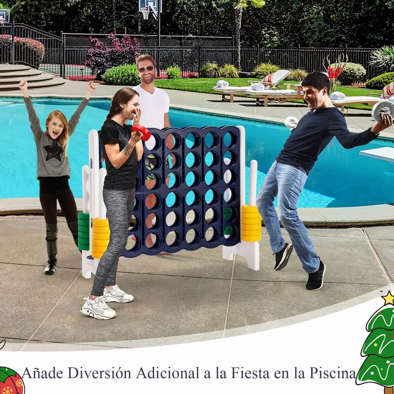 COSTWAY Juego Gigante 4 en Raya, 42 Anillos con Deslizamiento Rápido (Azul)