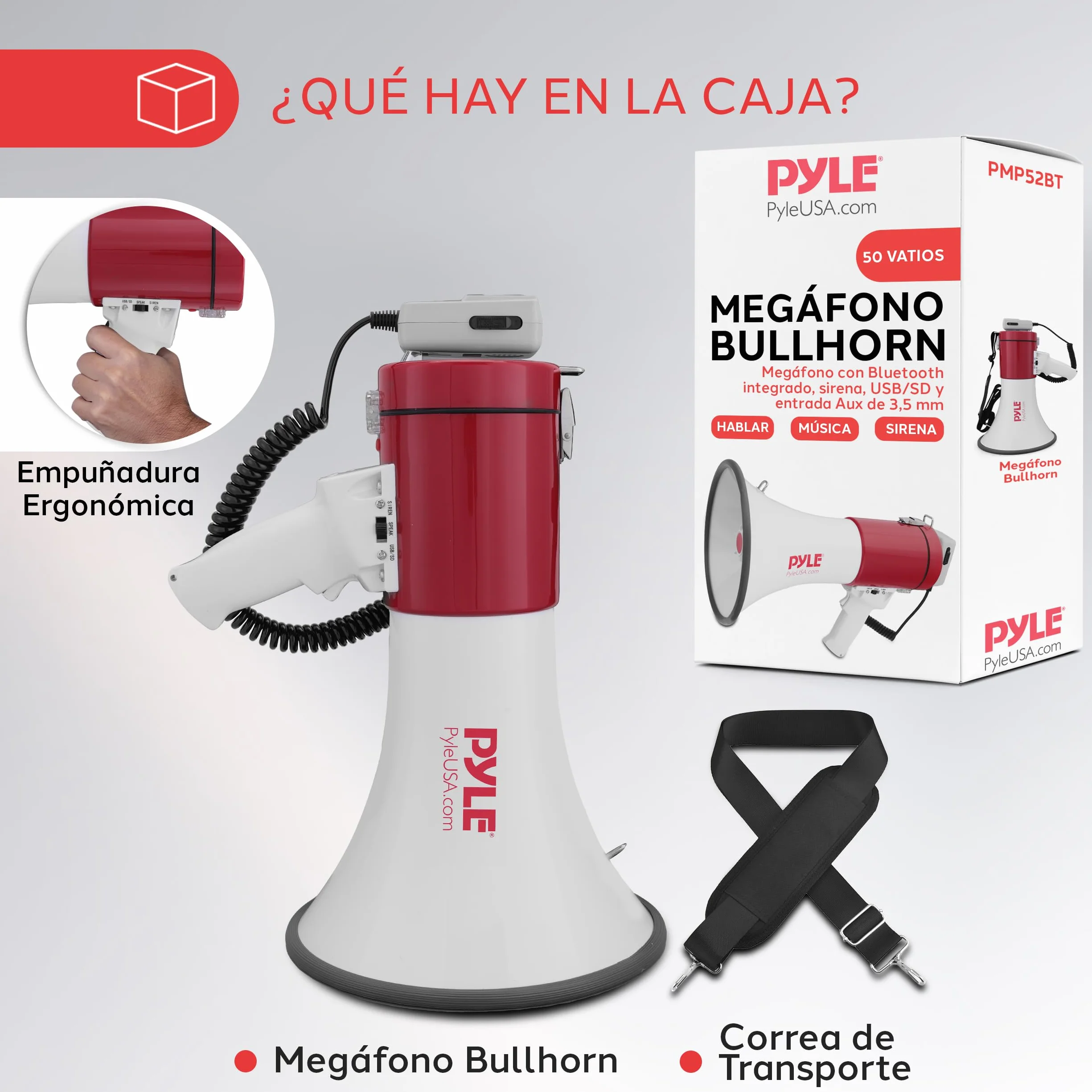 Pyle Altavoz Portátil 50V con Sirena, Volumen Ajustable, Entrada AUX, Correa para Hombro