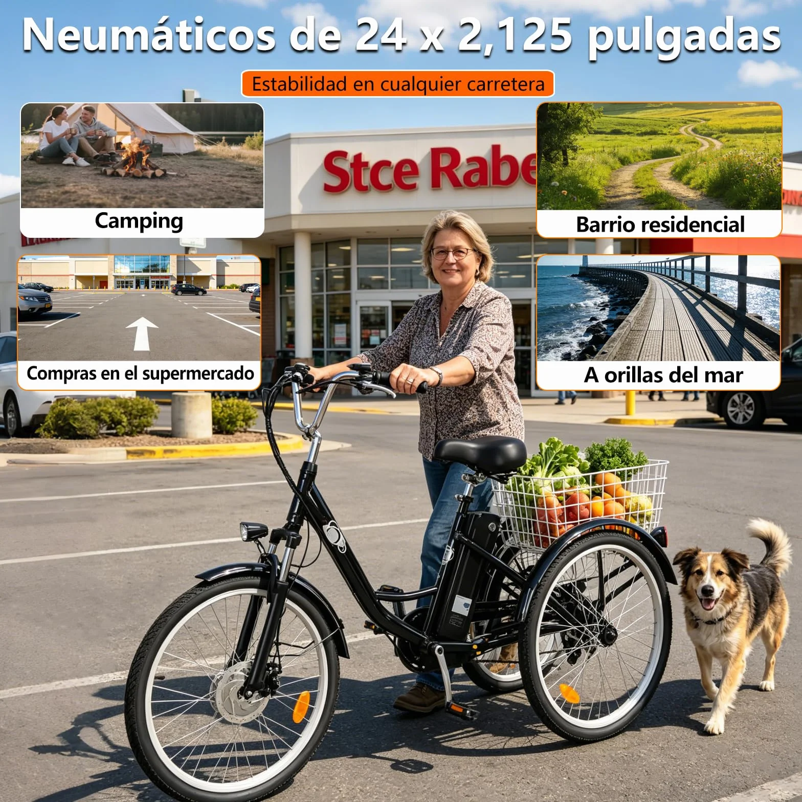 Triciclo eléctrico para adultos, 24 pulgadas, plegable, para hombre y mujer, 3 ruedas, con batería de litio de 36 V, 15 Ah, motor de 250 W, pantalla LCD, velocidad 25 km/h