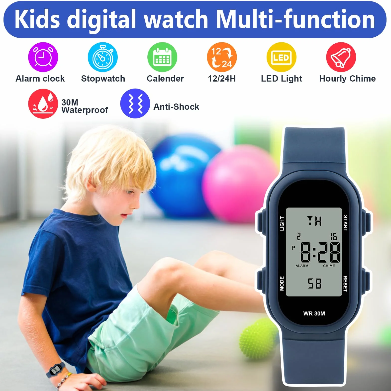 Reloj Digital para Niños DTKID Resistente al Agua 30M Deportes Alarma Cronómetro