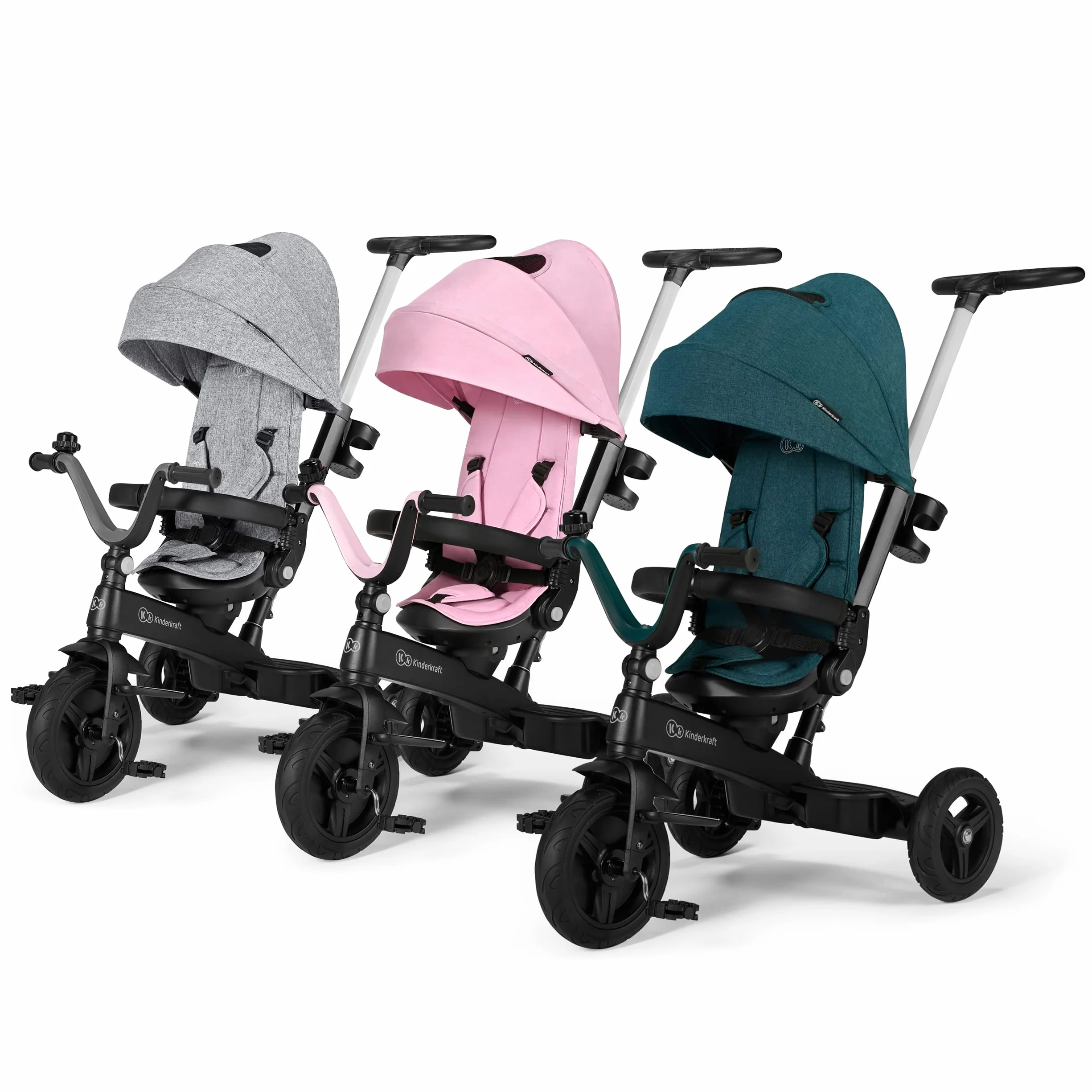 Kinderkraft Triciclo Evolutivo TWIPPER, Asiento Giratorio 360 Grados, 9 Meses a 5 Años, Rosa