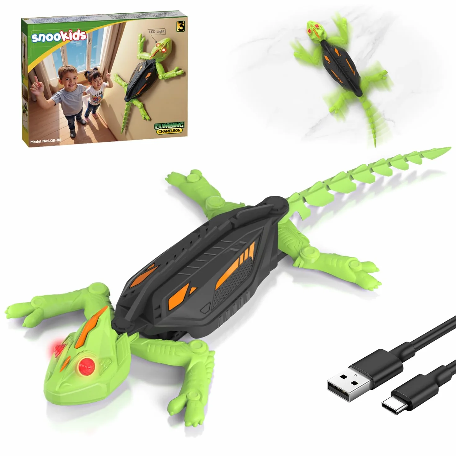 snookids Lagarto Teledirigido, Lagartija Teledirigida Gecko Radio Control Robot Juguete con Ojos LED Brillantes Movimientos Realistas, Regalos Fiesta de Cumpleaños Niños y Niñas de 3, 4, 5, 6, 7 y 8+