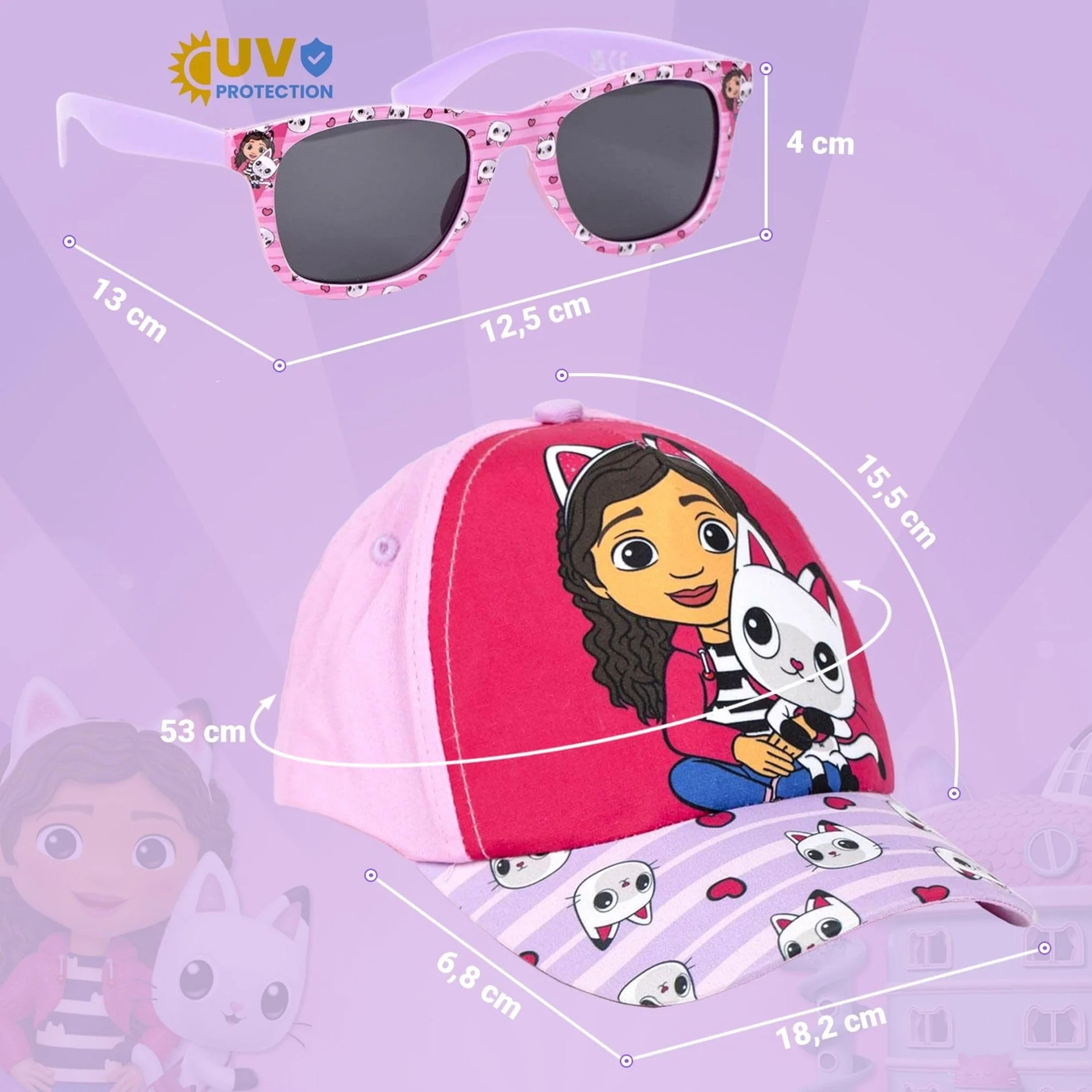 Gorra y Gafas de Sol Gabby's Dollhouse Set Infantil Original Protección UV Ajustable