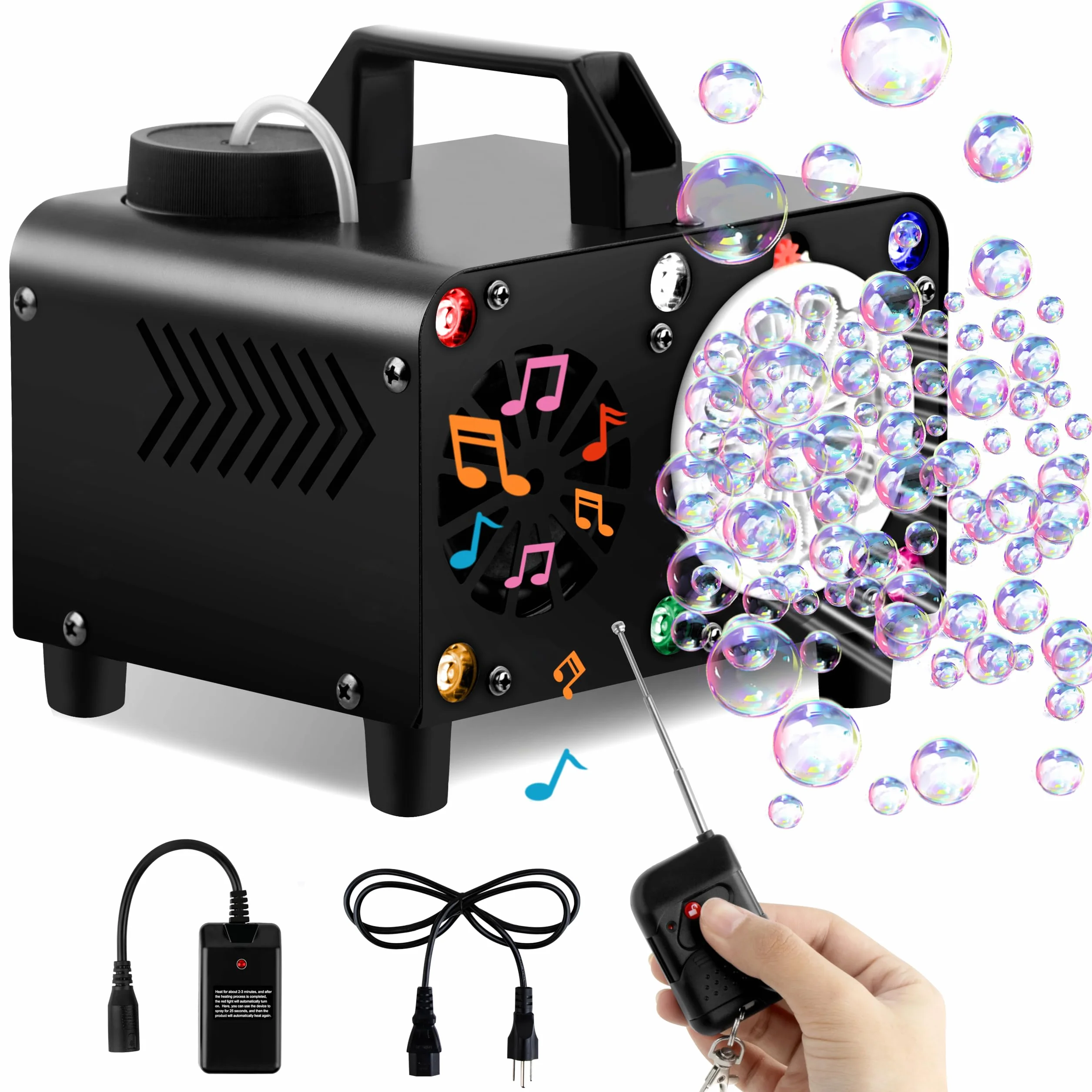 Máquina de burbujas de control remoto inalámbrico, portátil Bluetooth Bubble Blower-6 colores, mando a distancia, ideal para fiestas, bodas y niños