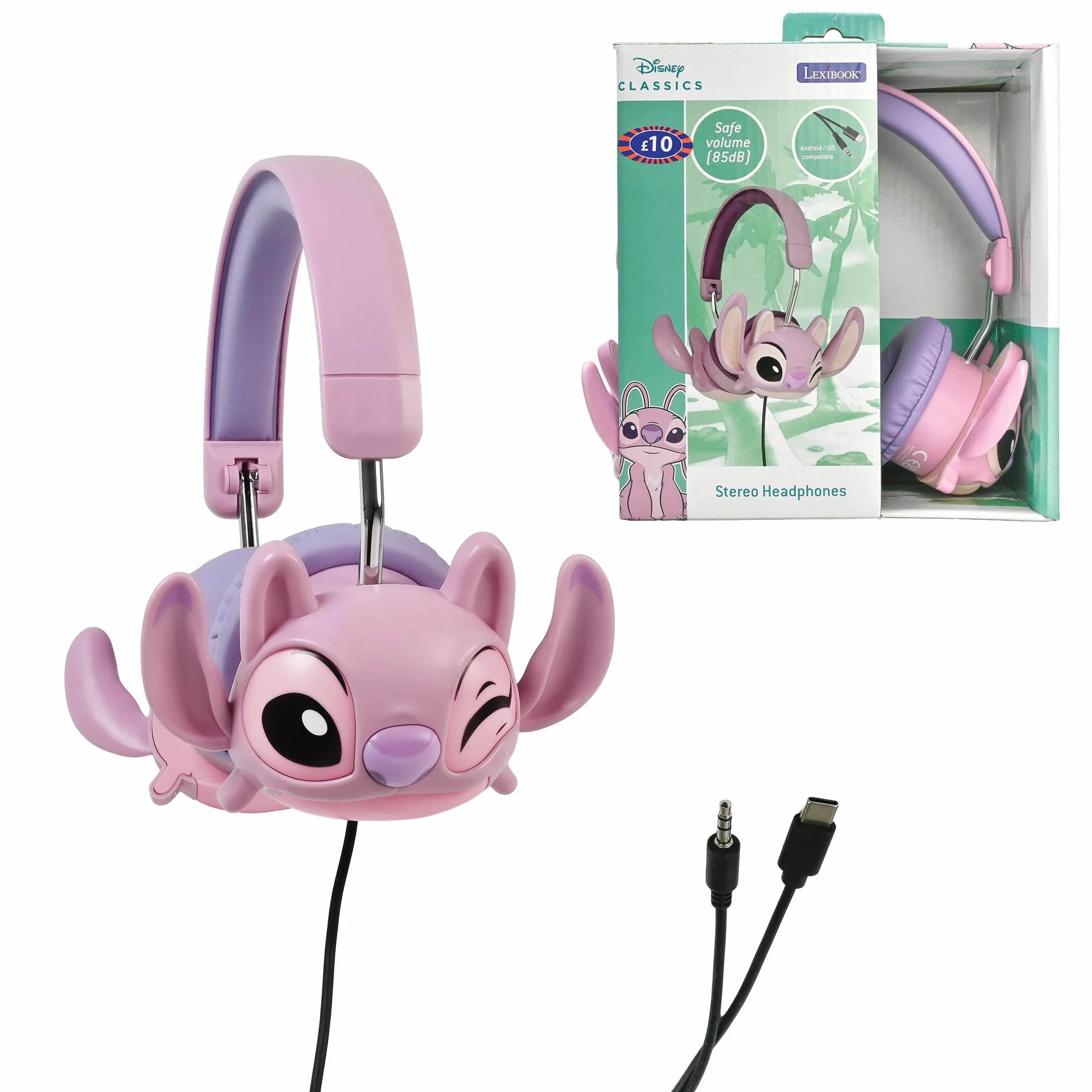 LEXIBOOK, Disney Stitch, Auriculares estéreo con Cable Stitch 3D, Plegables, Potencia de Sonido Limitada, HP015D