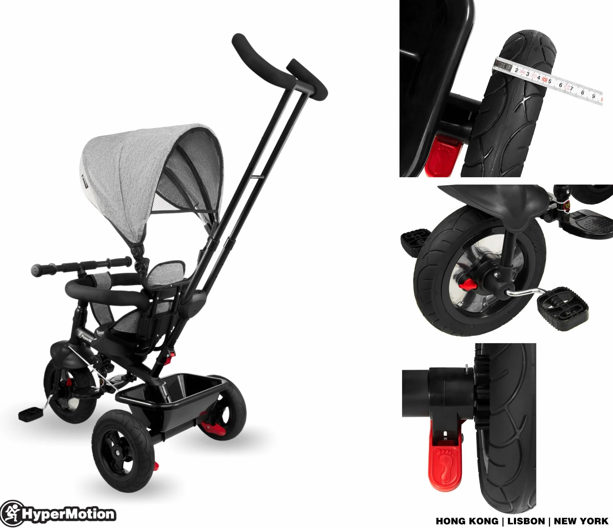 HyperMotion Triciclo Infantil con Manillar para Padres - Bici Bebé 1 Año Evolutiva hasta 20kg - Modelo Similar Kinderkraft con Barra de Empuje - Saltador Bebe Gris