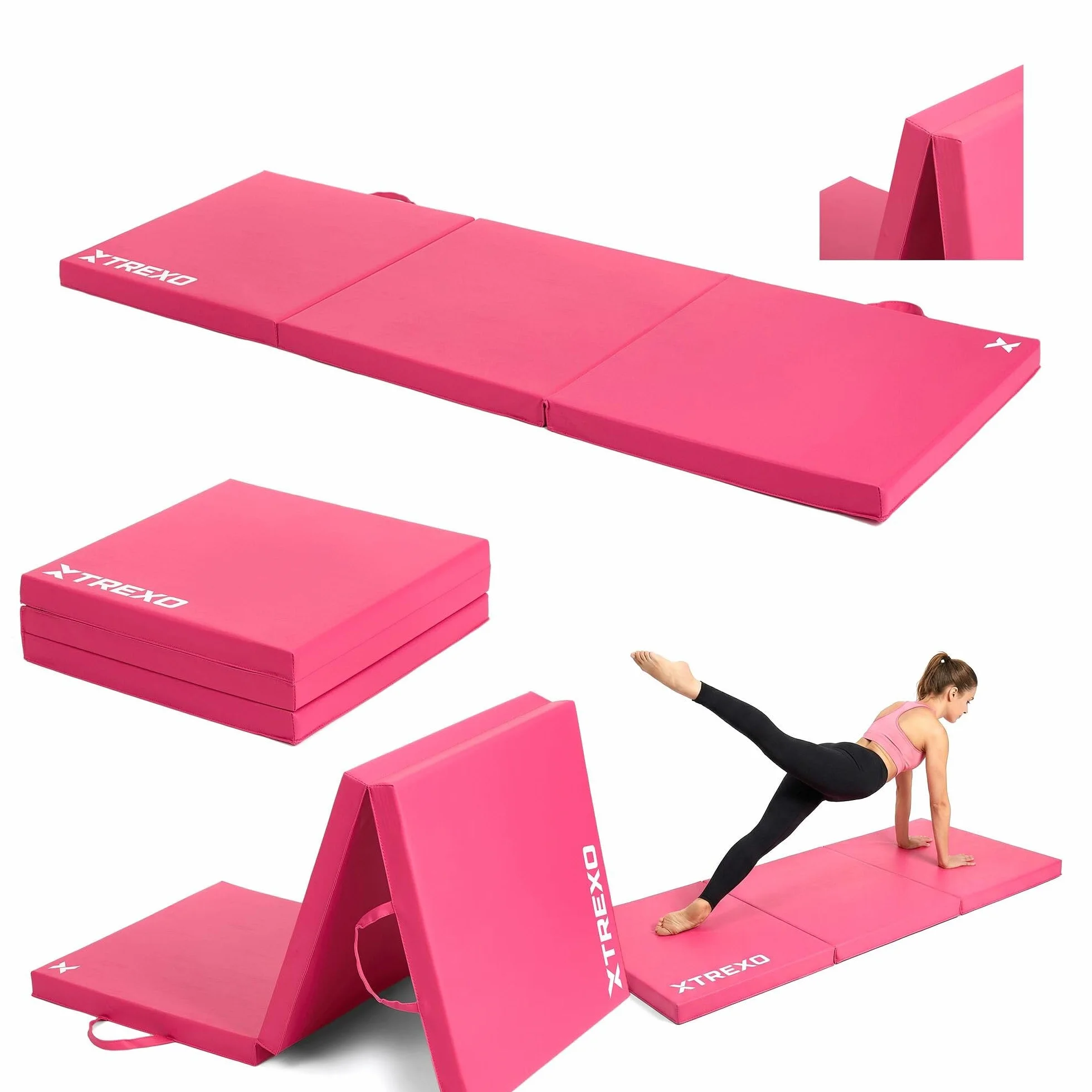 TREXO Colchón de gimnasia plegable 180x60x5 cm 3 piezas funda piel ecológica resistente abrasión espuma polietileno flexible