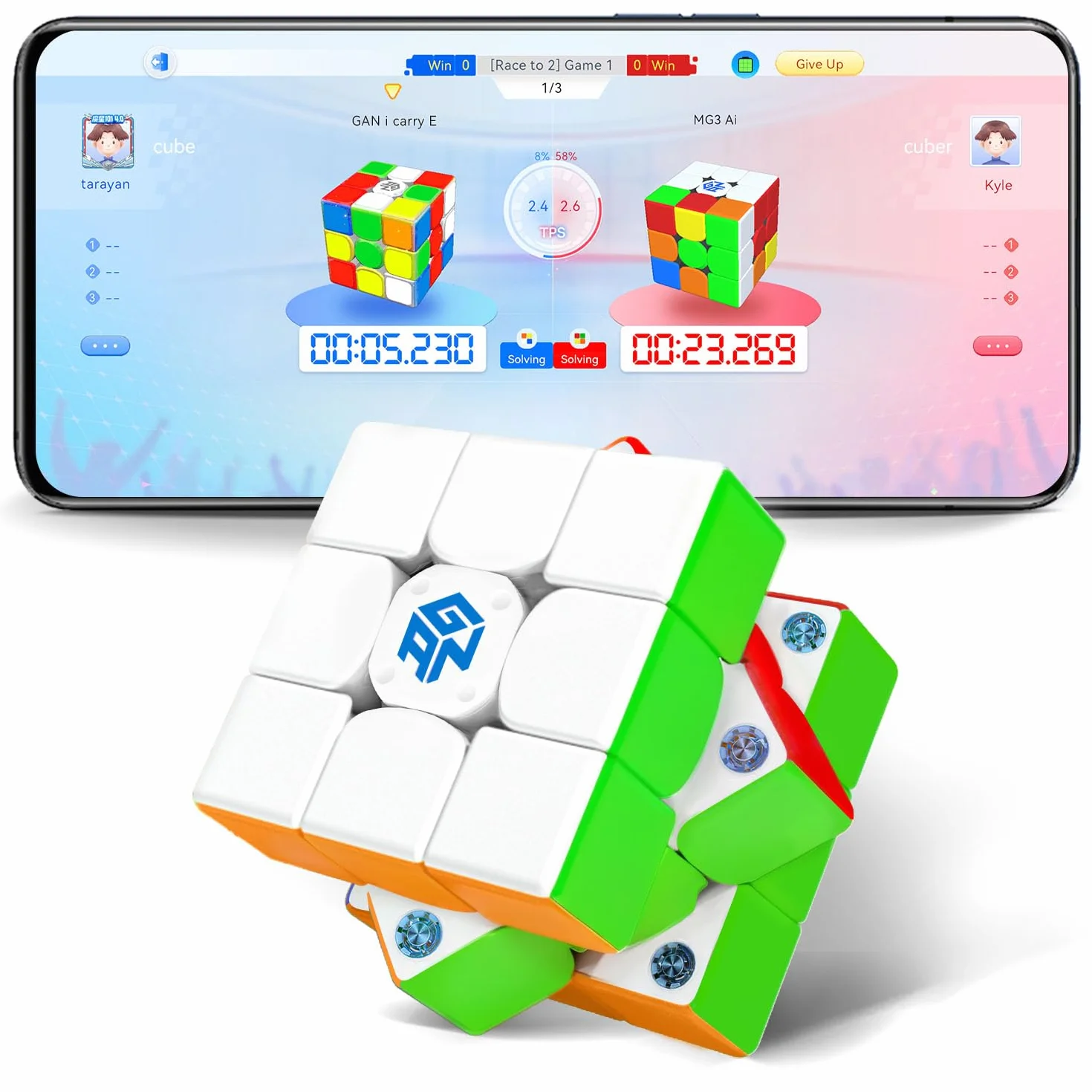 GAN 356 iCarryE Speed Cube Magnético Cubo Inteligente con Concurso en línea App, Cubos Bluetooth 48 imanes/12 Niveles de Magnetismo/4 Niveles de Elasticidad Batería Reemplazable (Versión Esmerilada)