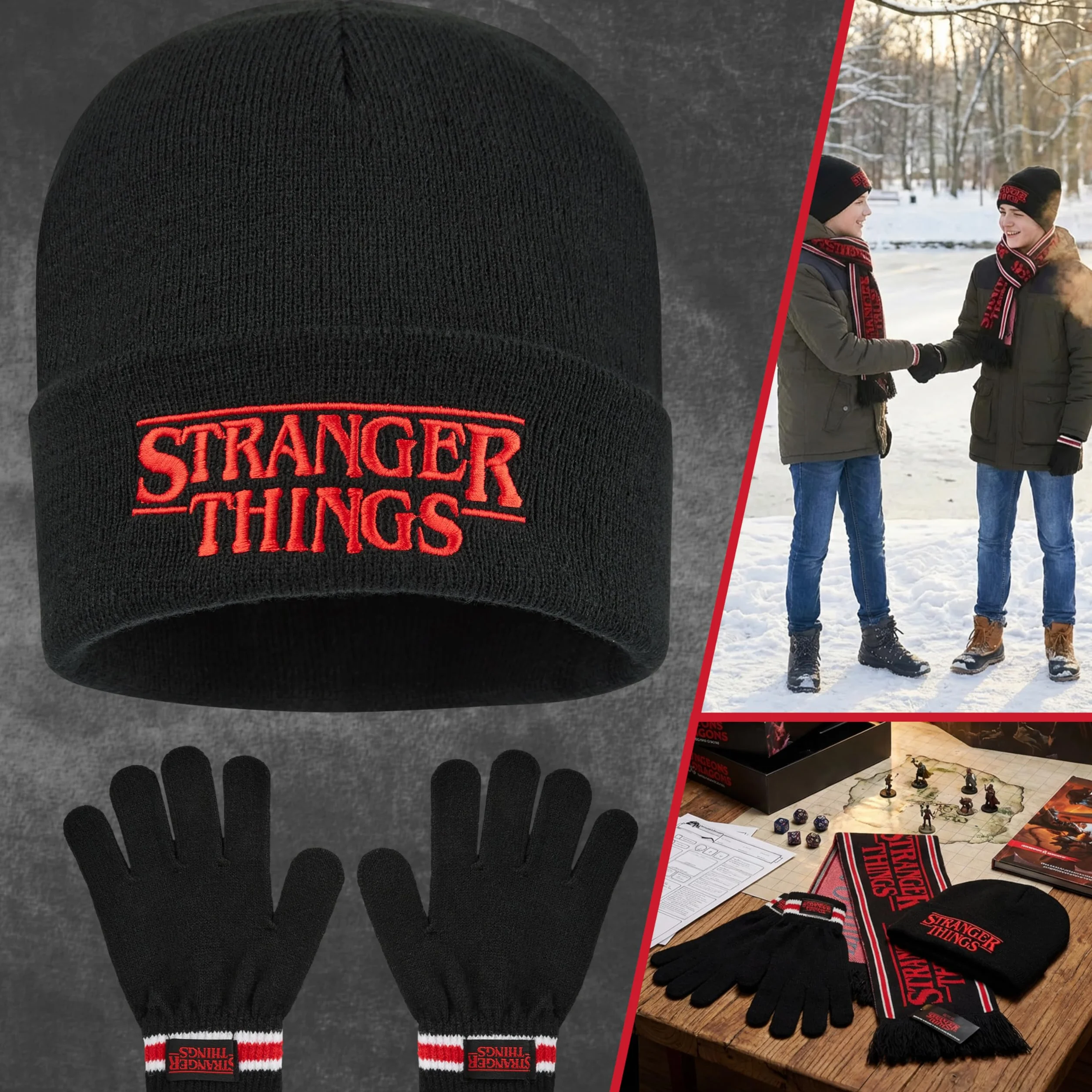 Stranger Things Conjunto Gorro Bufanda y Guantes Niño Niña Ropa Invierno