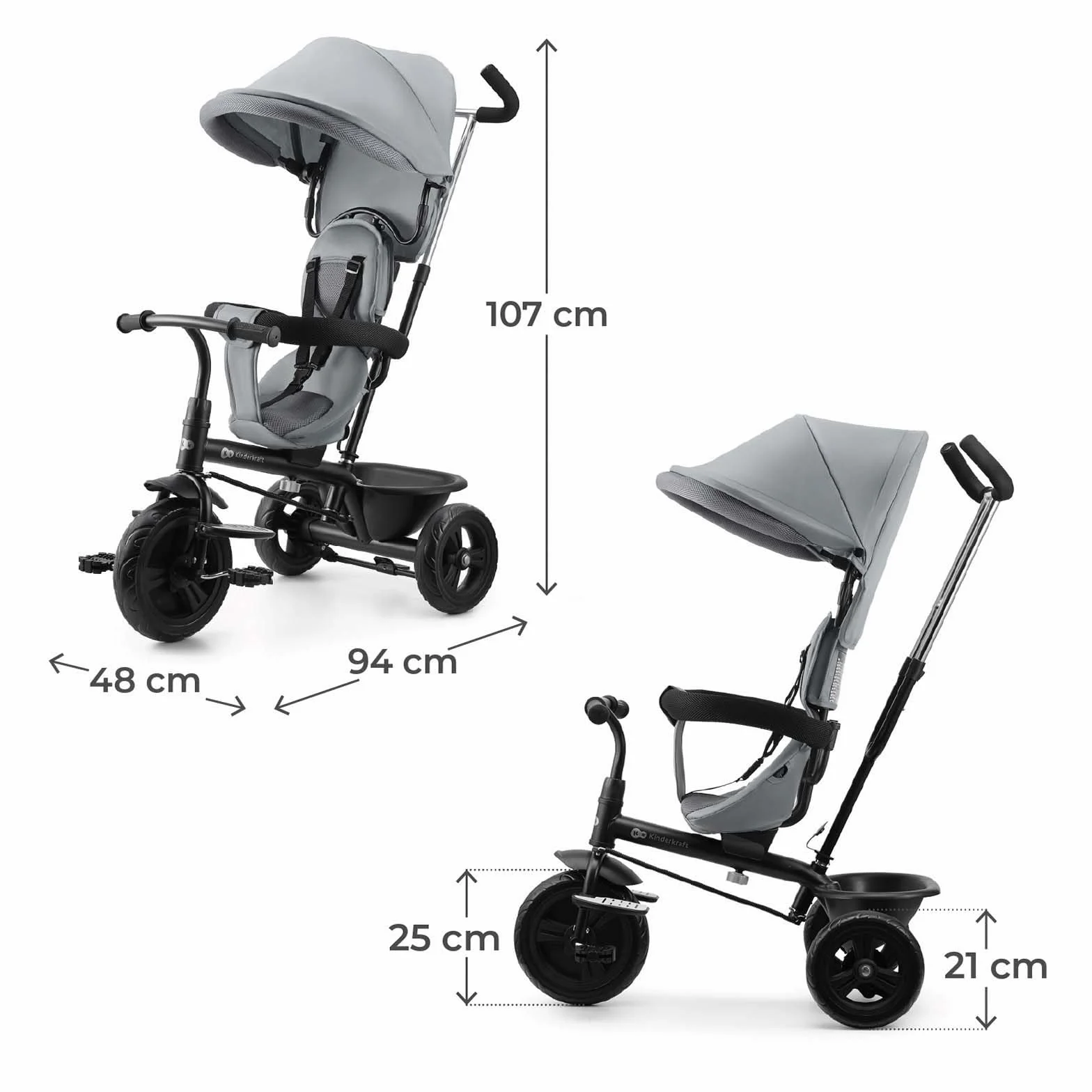 Kinderkraft Freeway 2, Triciclo Evolutivo para Bebé, Asiento Giratorio 360°, Pedales Libres, Arnés de 3 Puntos, Freno Central, 9 Meses a 5 Años, Rosa