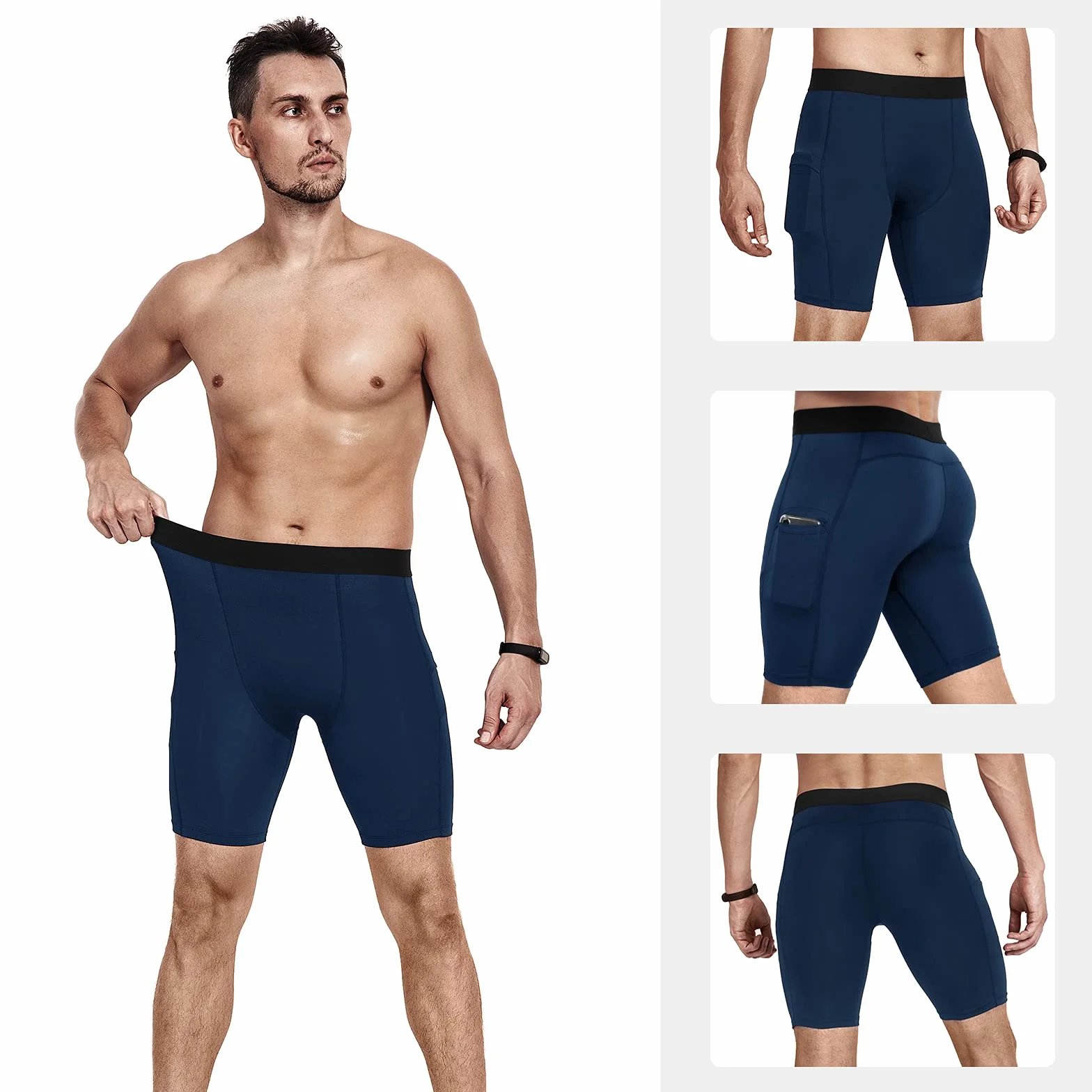 Niksa 3 Piezas Mallas Running Hombre Cortas Pantalones Cortos Compresión con Bolsillo para Celular Secado Rápido Transpirable