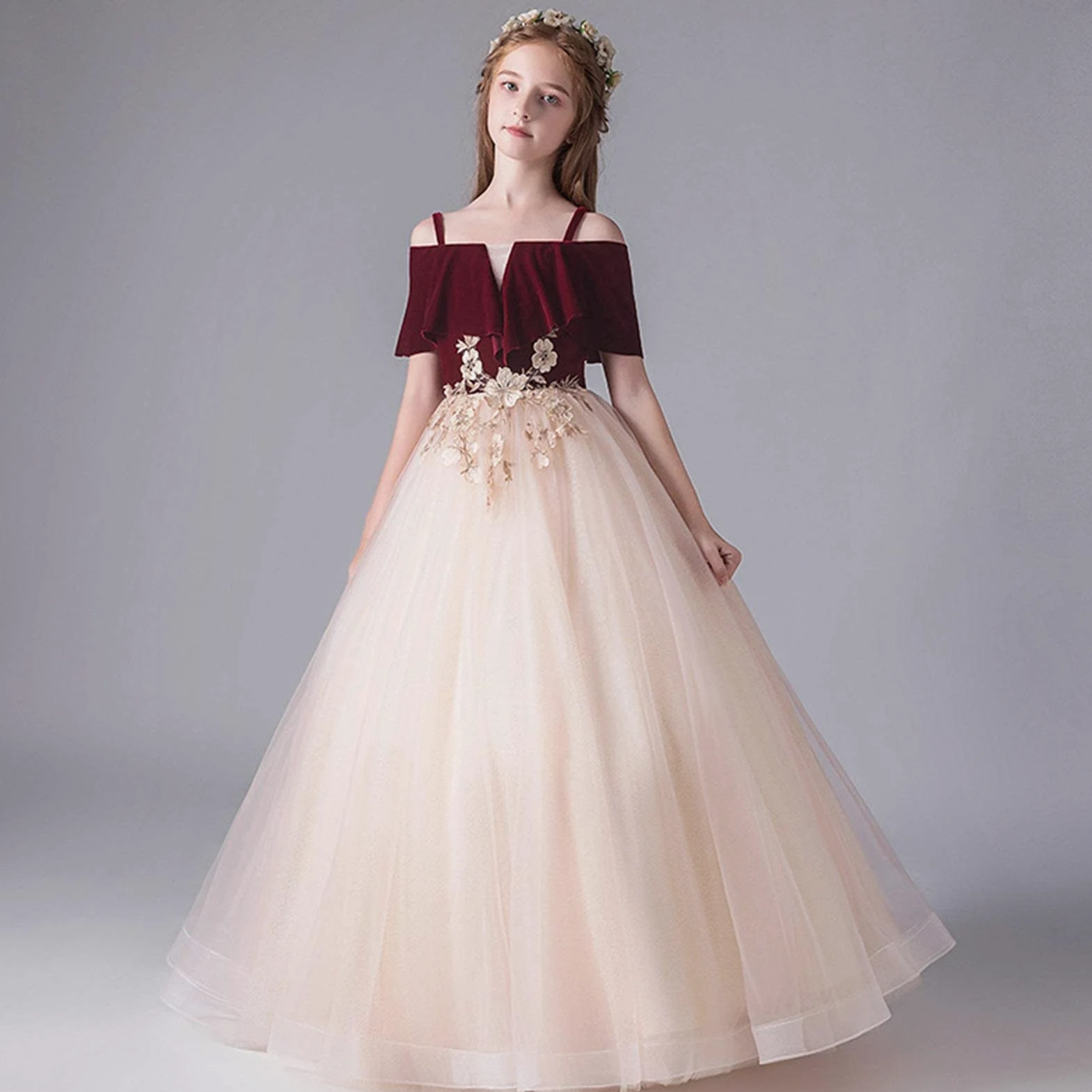 Vestidos para niñas Disfraces Vestido de princesa Vestido de novia de cumpleaños Pettiskirt Disfraz de piano Vino rojo Vestido de noche para niños Fiesta de noche para niños (Color: Rojo Tamaño: 150