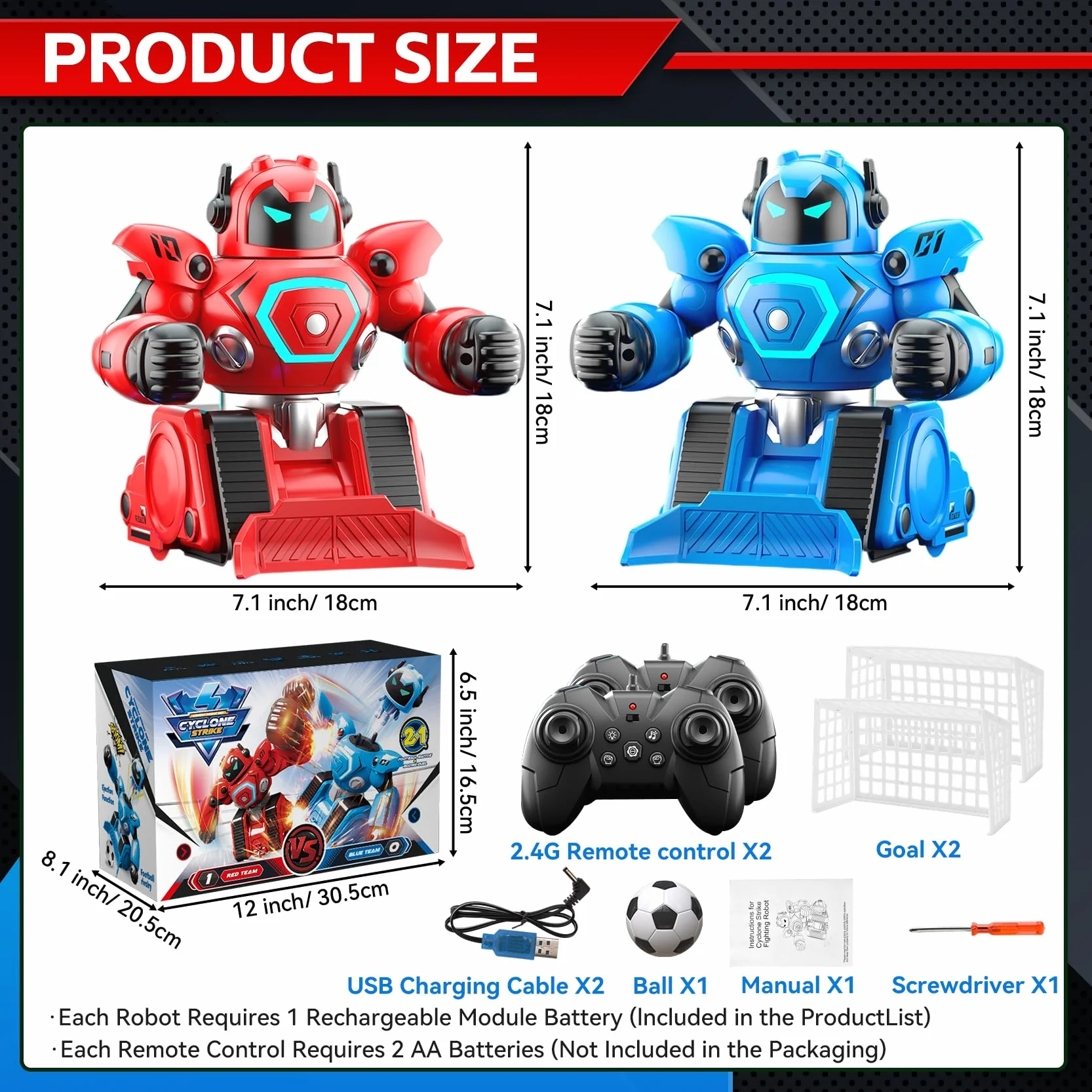 2 Robots Teledirigidos, Juguete RC Robot de Combate con Modo Boxeo & Fútbol, Luz y Sonido, Recargables, Robots de Combate Regalo Niño a Partir de 6 Años