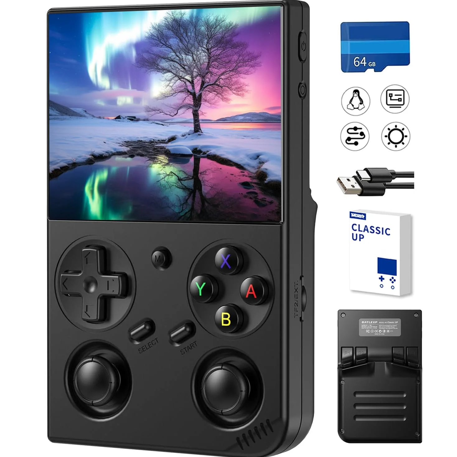 Classic Up Linux - Consola de juegos portátil de 3.5 pulgadas, pantalla IPS con una tarjeta 64G precargada 4969 juegos, soporta 5G WiFi, Bluetooth, HDMI y salida de TV de 3200 mAh