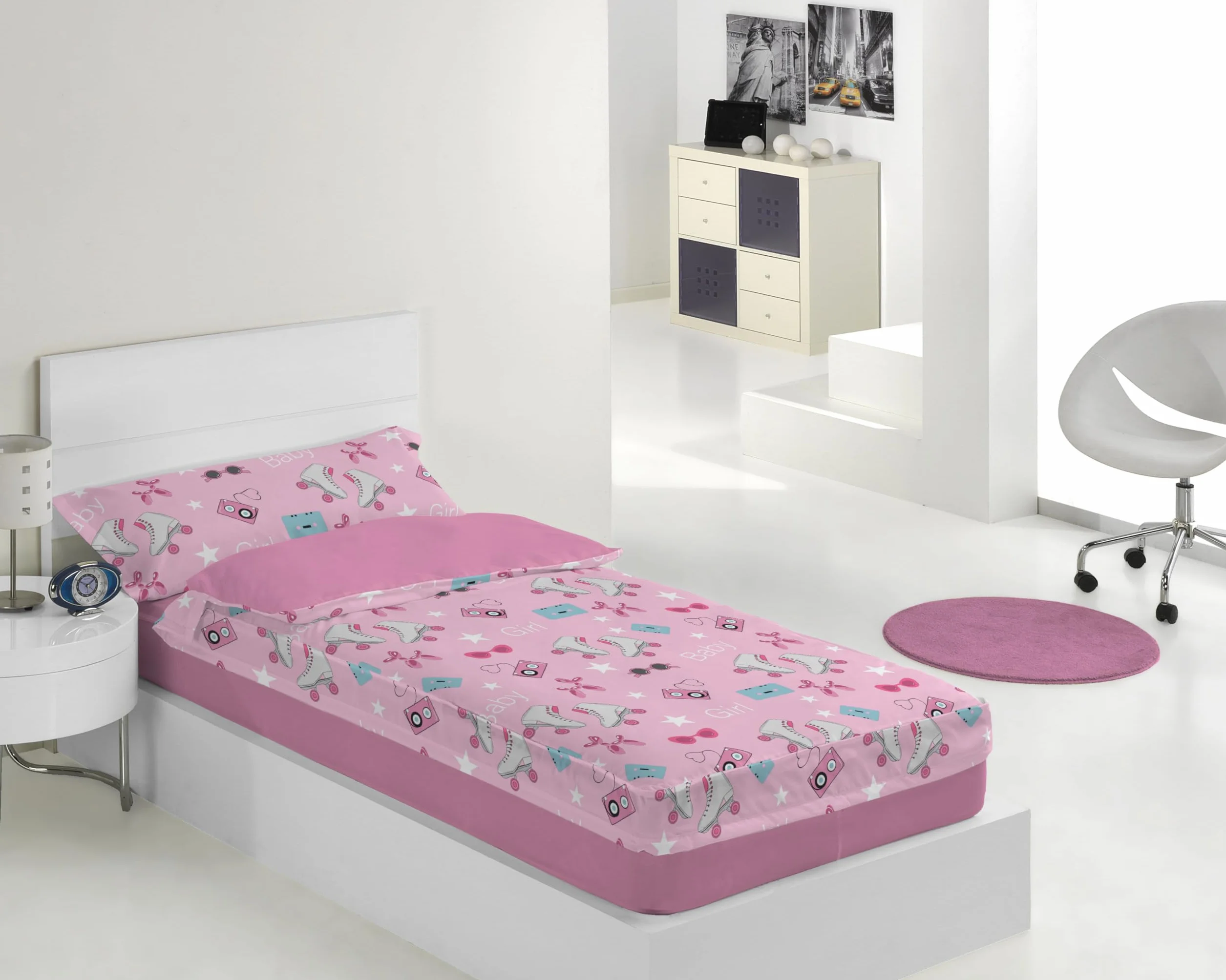 Ciberdescans Saco Nórdico Infantil Roller de KARAMELO Color Rosa con Relleno Incluido (Cama 90 cm)
