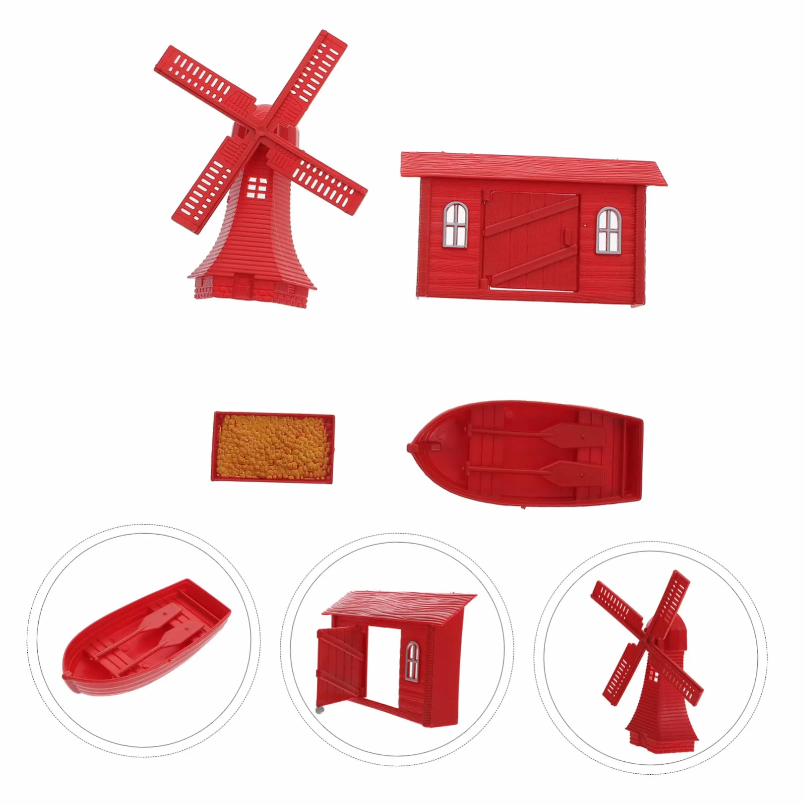 Lurrose 16 Piezas Modelo de Granja Decoracion Miniatura Juguetes Modelo de Granja para niños decoración Juguetes niño Accesorio de diseño en Miniatura Accesorio de Paisaje Molino Rojo