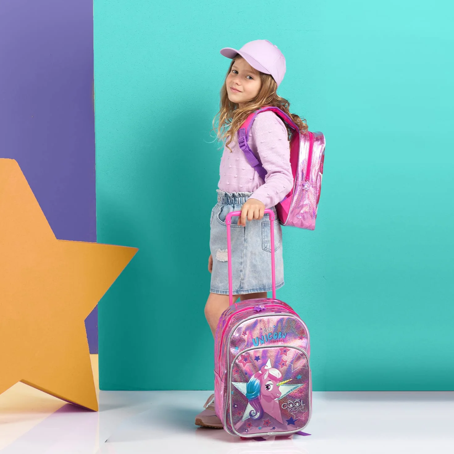 PERLETTI Bolsa Deporte Niñas Bandolera Colorida Mochila Gimnasio Chicas Estrellas Reflectantes 28x41.5x21