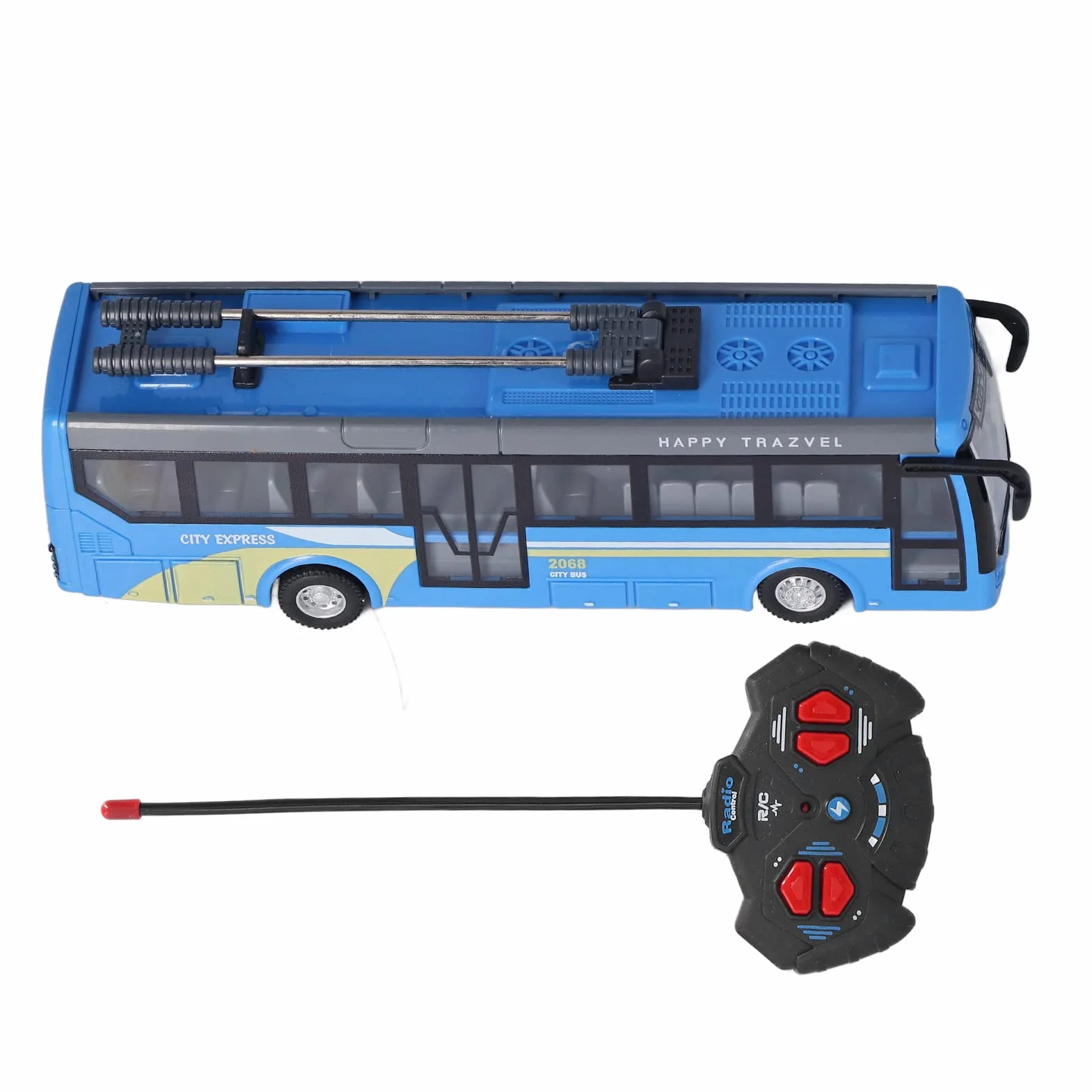 Juguete de Autobús de Control Remoto, Alta Simulación Todas Las Direcciones Que Conducen el Autobús Escolar RC Recargable para Niños(Azul)