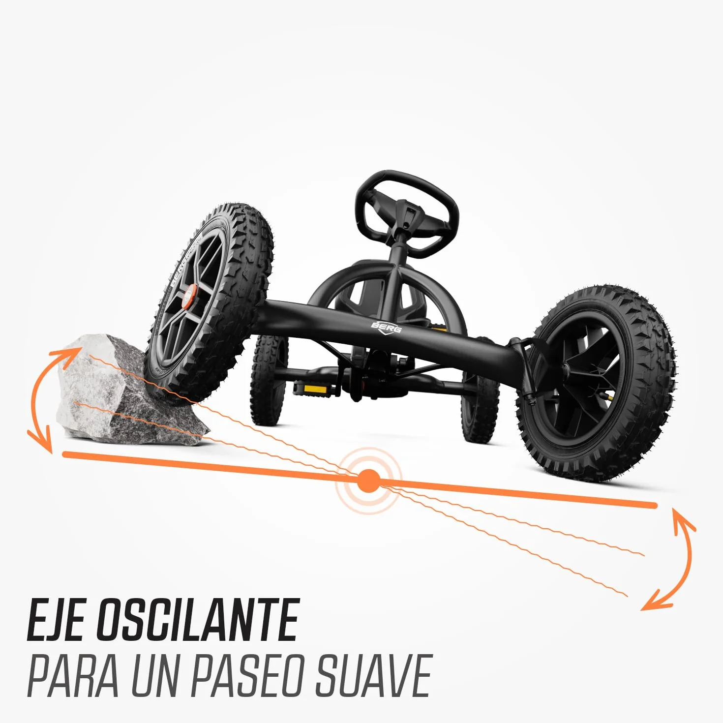 BERG Kart a Pedales Buddy Cross | Negro, 3-8 años, cuadro resistente, asiento regulable, volante regulable
