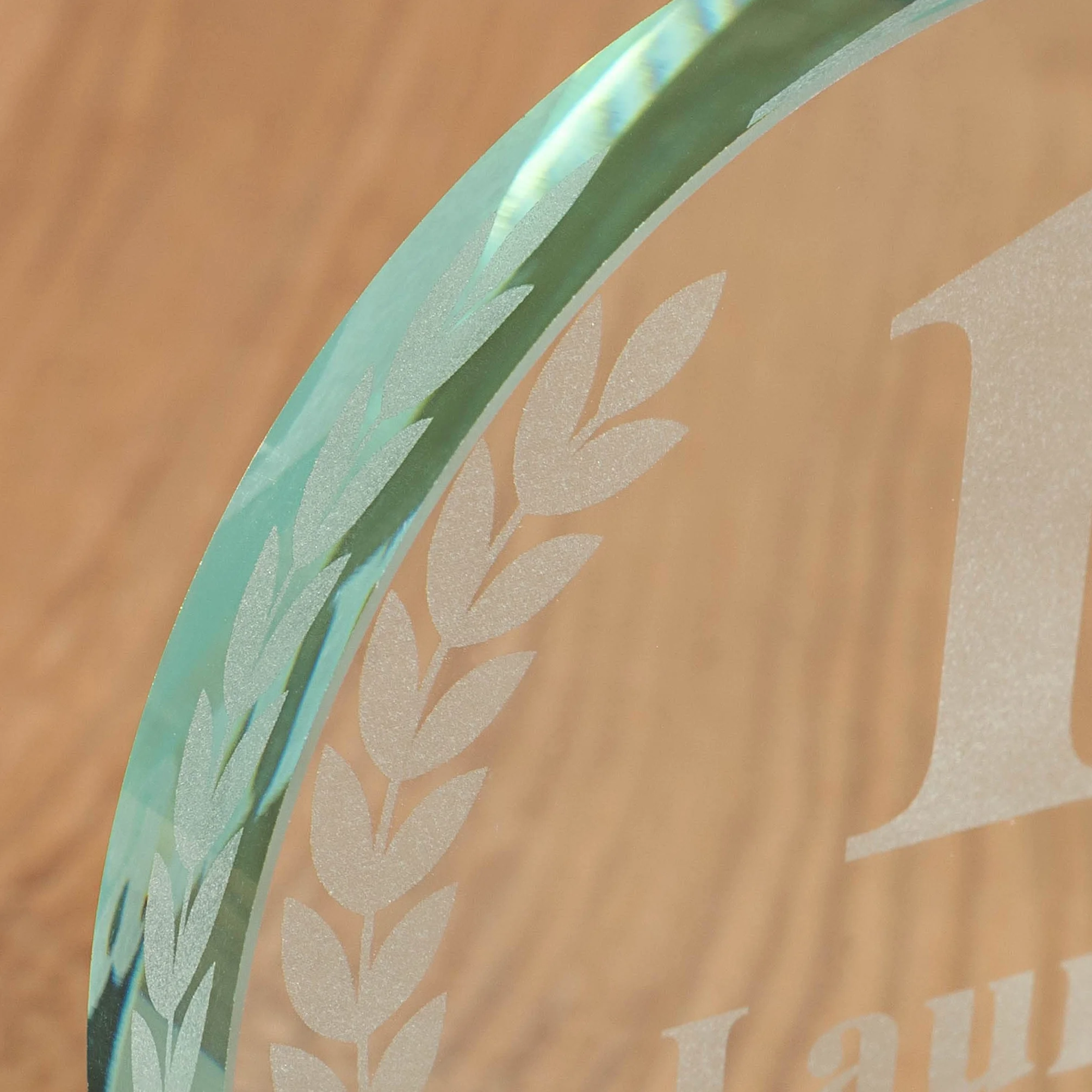 Trofeo Personalizado con Nombre y Texto Cristal Grabado Redondo 10x11 cm Incluye Estuche