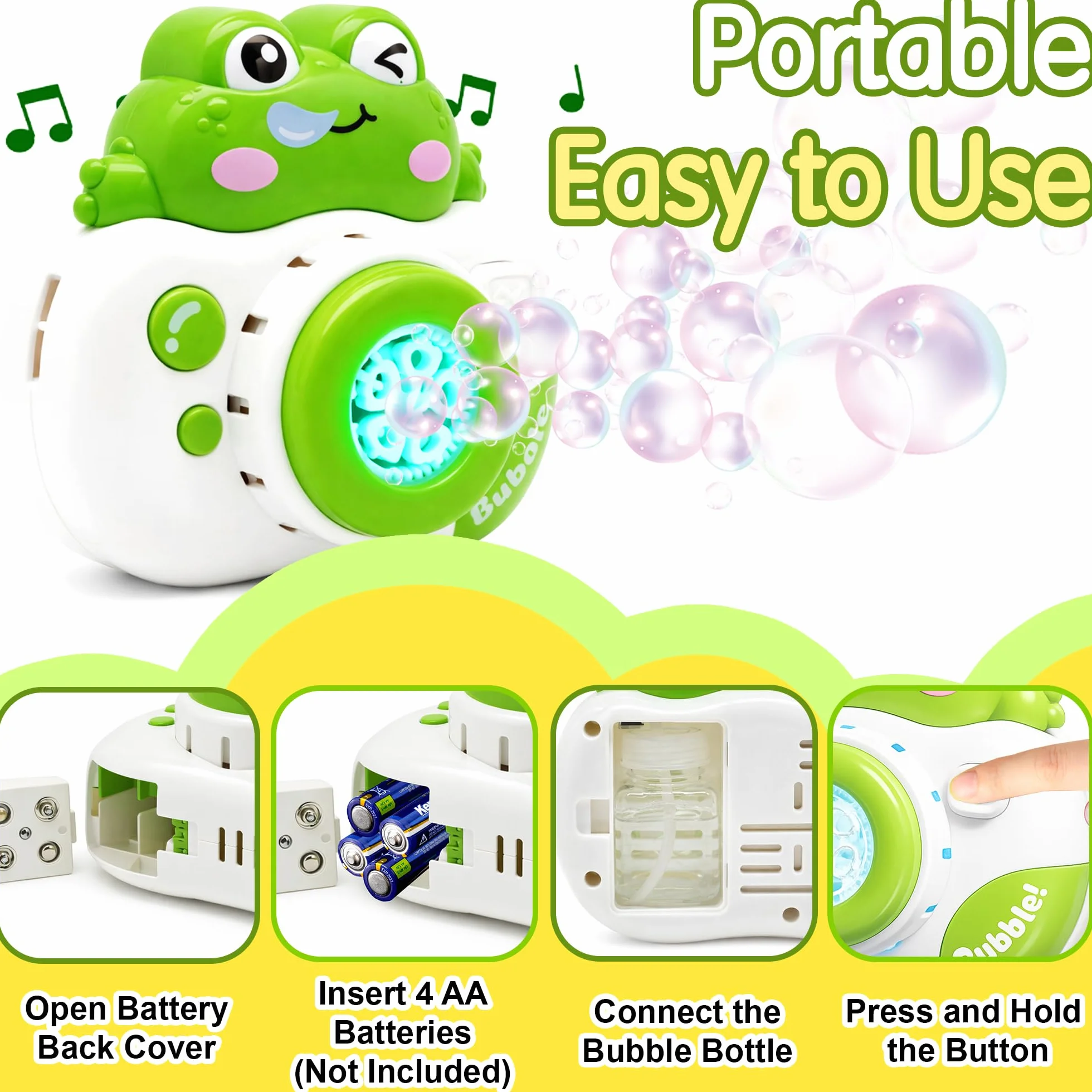 Máquina de Burbujas Rana Cámara, Máquina Automática de Burbuja con Sonido y Luz, Maquina Pompas Jabon con Concentrado de Burbujas, Juguete para 3-8 Años Niños Fiesta Cumpleaños al Aire Libre Regalo