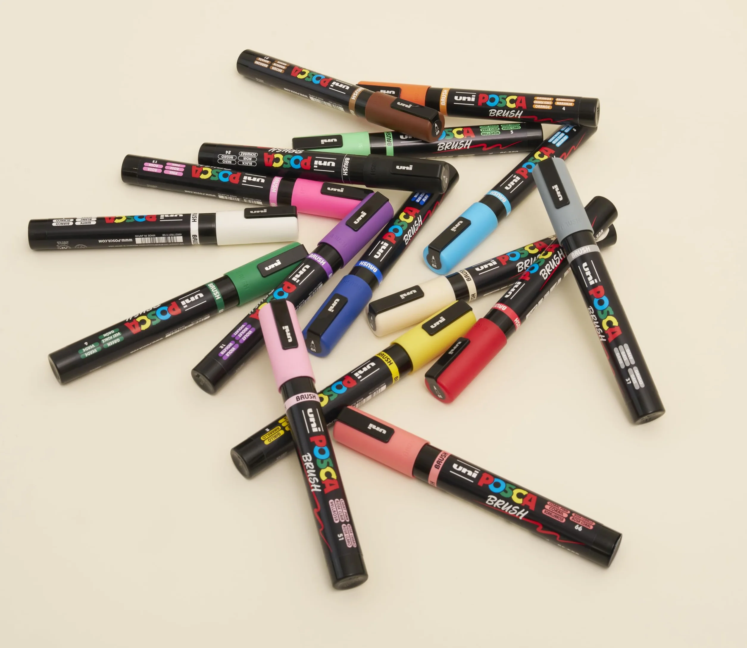 POSCA Set de rotuladores Brush Pen PC-5BR, 16 rotuladores acrílicos con punta de pincel