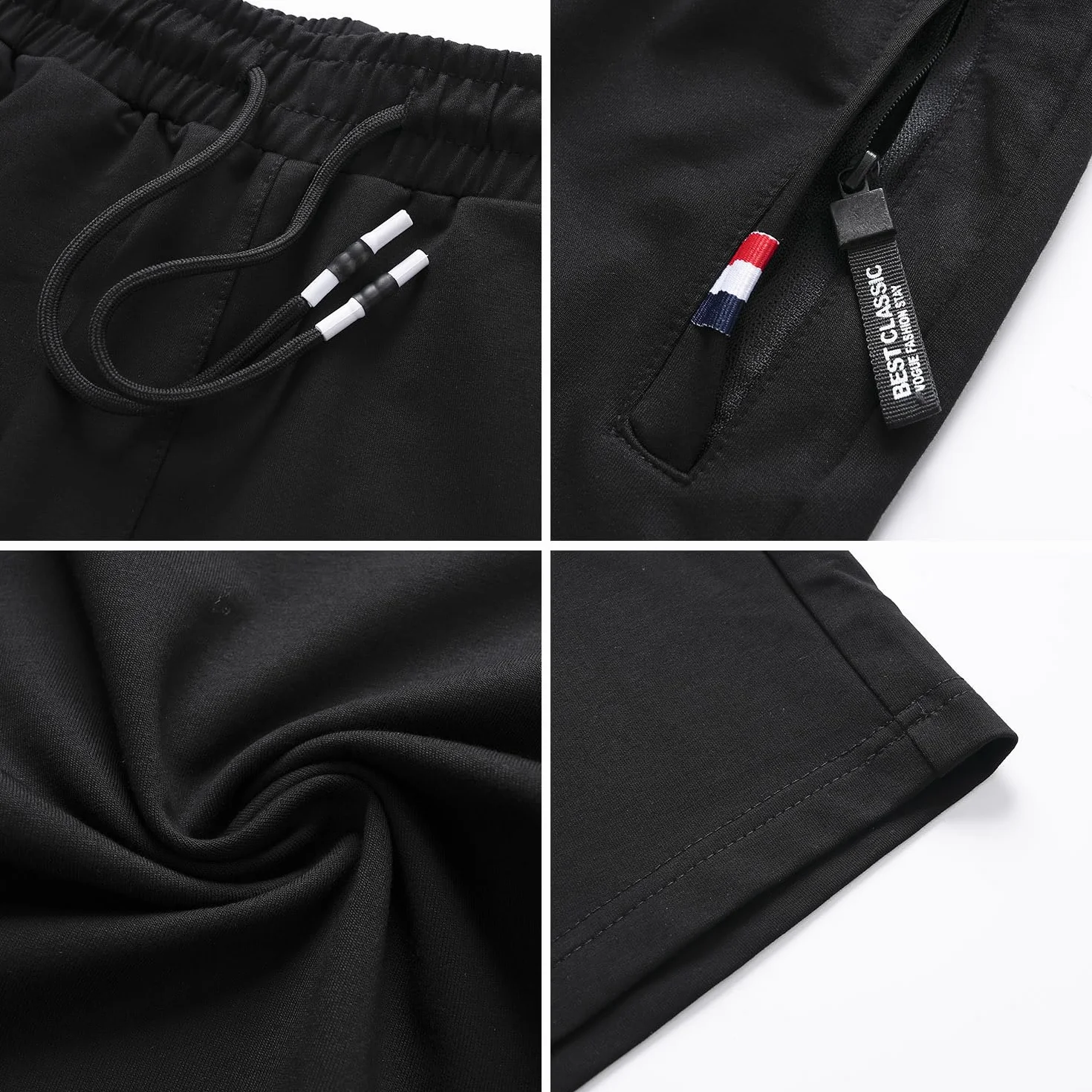 Pantalón Corto Hombre Algodón Deportivo para Correr Yoga Bermuda Elásticos Transpirable Bolsillos Cremallera