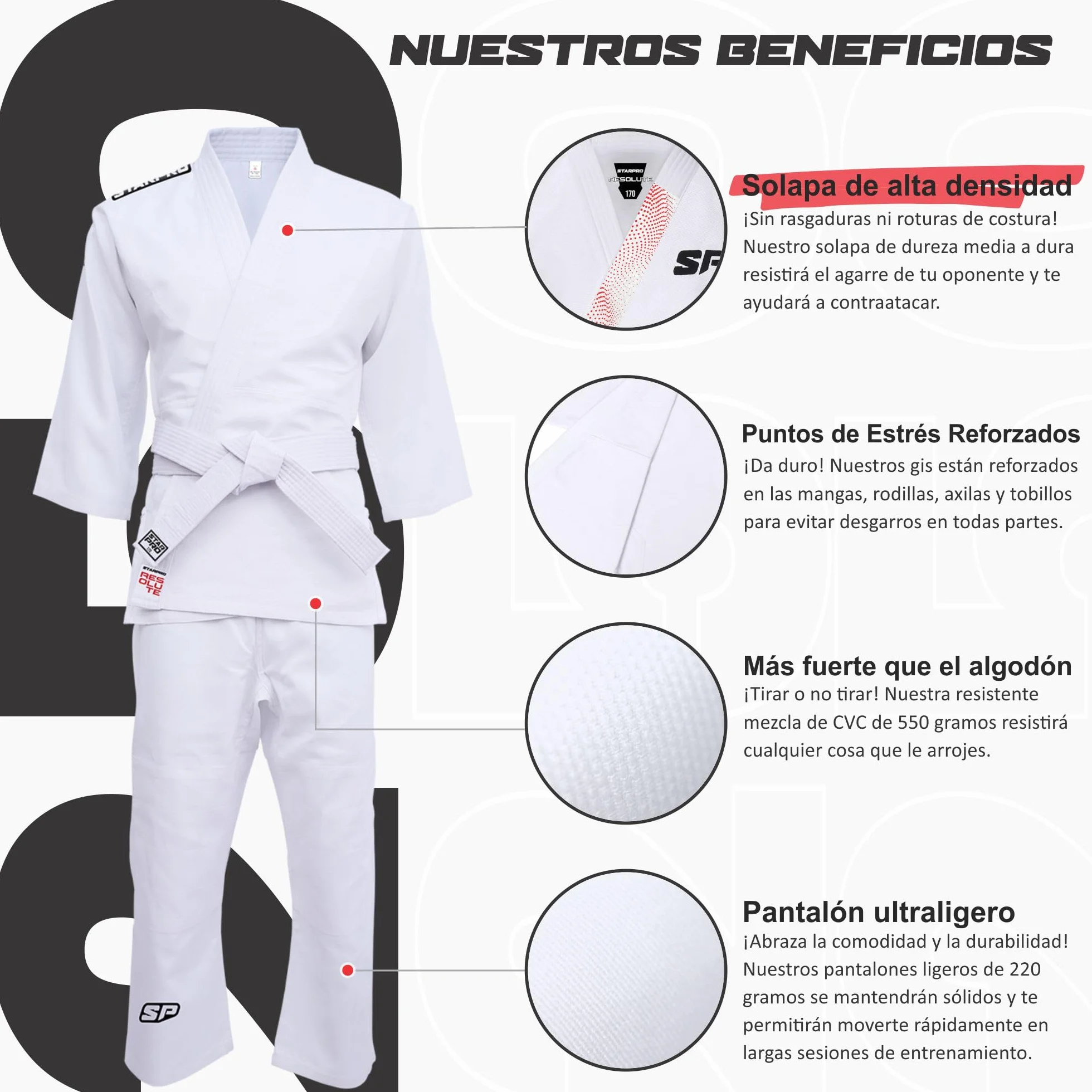 Starpro Judogi 250 Gramos Blanco Algodón Profesional Entrenamiento Competición Hombres Mujeres Niños 100-170 cm Incluye Cinturón