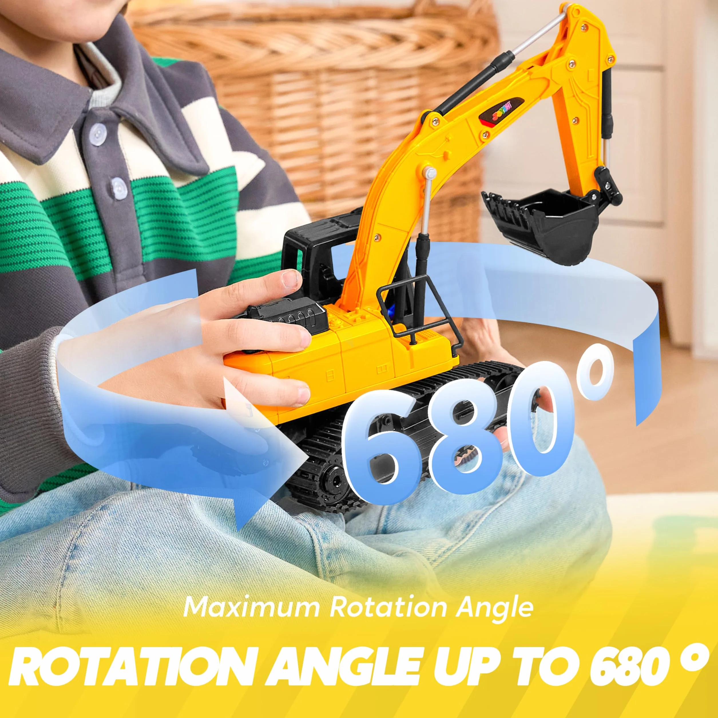 JOYIN Excavadora RC para Niños y Niñas Mayores de 3 Años, Coches Juguete RC de 2,4 GHz con Luz y Sonido, Juguete Construcción Regalo Cumpleaños
