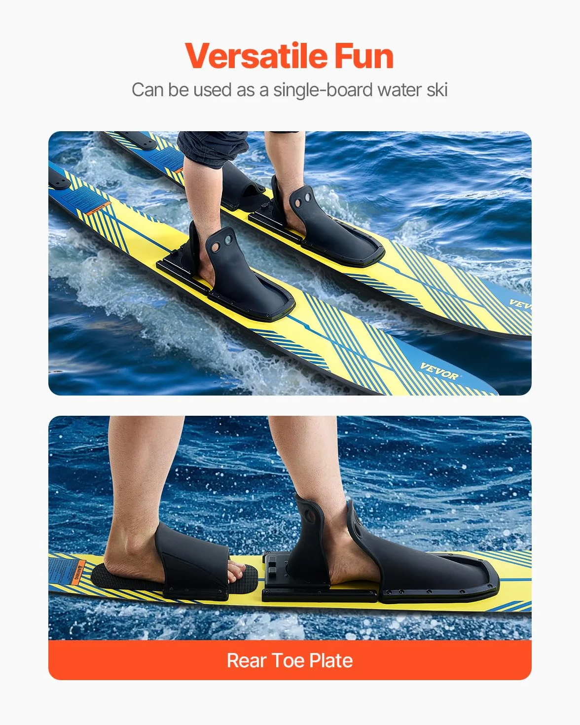 VEVOR Esquís Acuáticos 150 cm Fijaciones Herradura Ajustables X-7 Puntera Trasera Acolchada Revestimiento UV Alto Brillo Adultos 136 kg