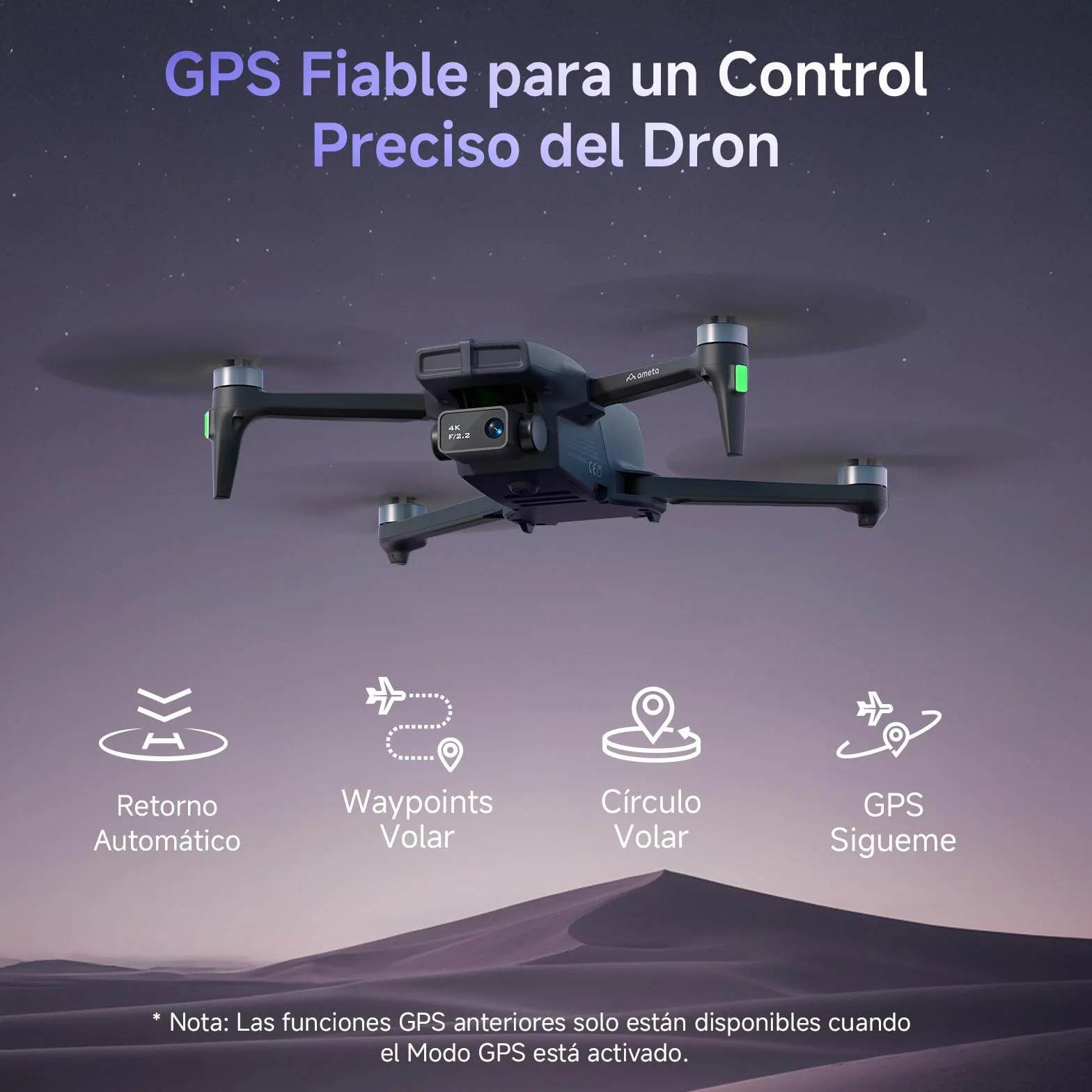 Ameta Dron con Camara 4K, S20 Pro GPS Drone para Adultos y Niños con Cámara/Retorno Automático/ 50 Minutos de Vuelo/Sigueme/Modos Inteligentes/Gestos Control, Mini Dron Menos de 249g