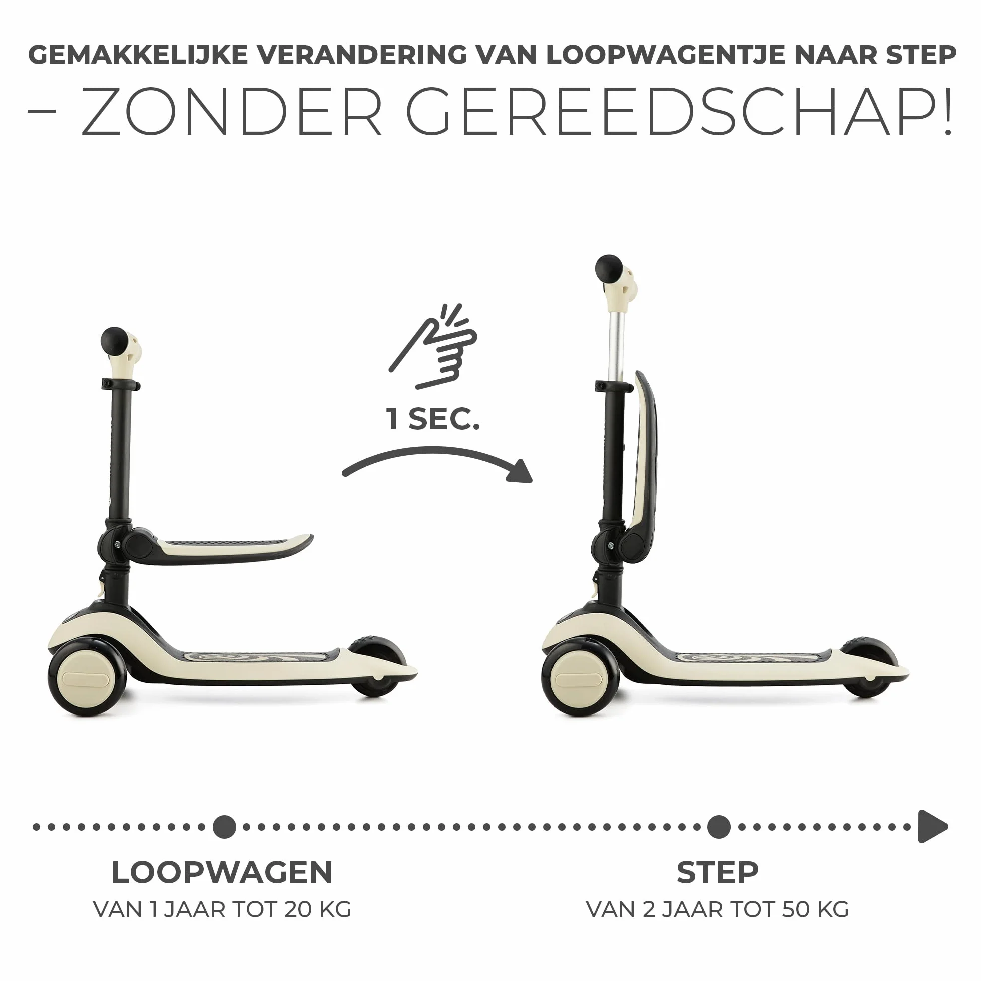 Kinderkraft Halley, Patinete 2 en 1, para Niños, Ajustable, Draisienne, Triciclo, Multifuncional, Bici, 3 Ruedas, LED, De 2 años hasta 50 Kilos, Blanco