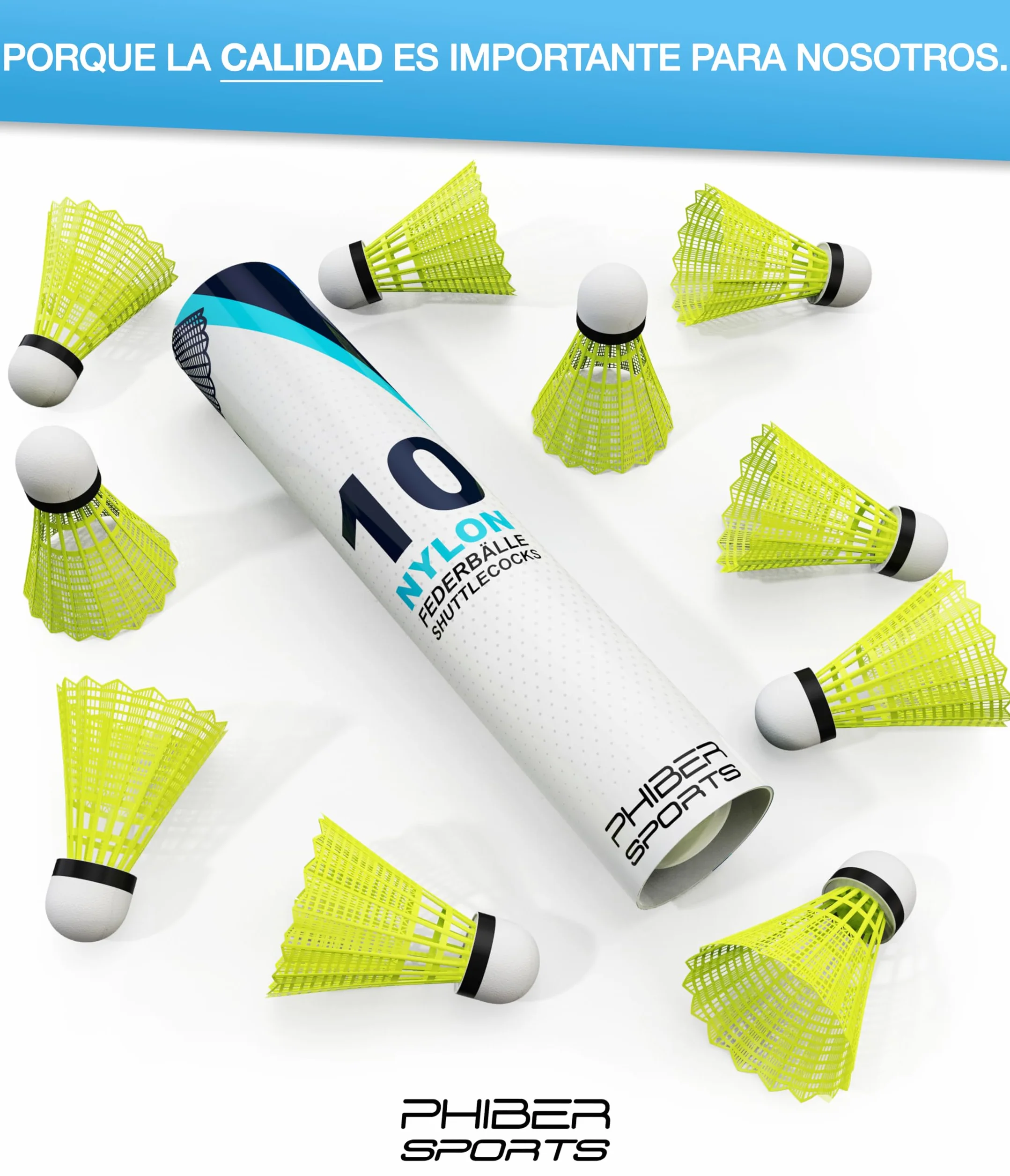 PHIBER-Sports Volantes de bádminton, Amarillo [10 Piezas], Ideal para Principiantes y Profesionales