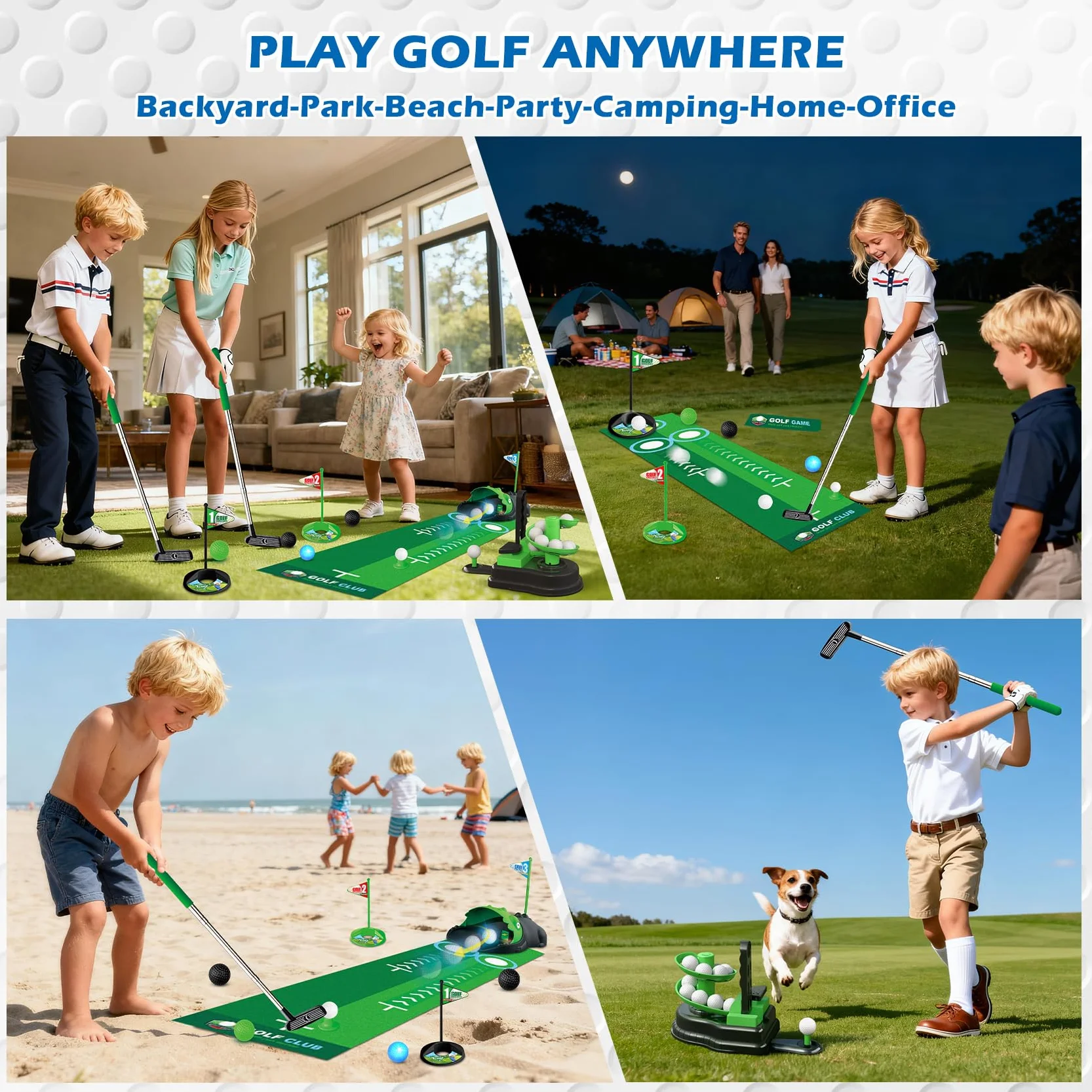 TERRAMUS Juego de Golf Infantil Mejorado, 3 en 1 con Lanzador automático de Pelotas de Dinosaurio y Pelotas con luz LED, minigolf para niños de 3 a 8 años