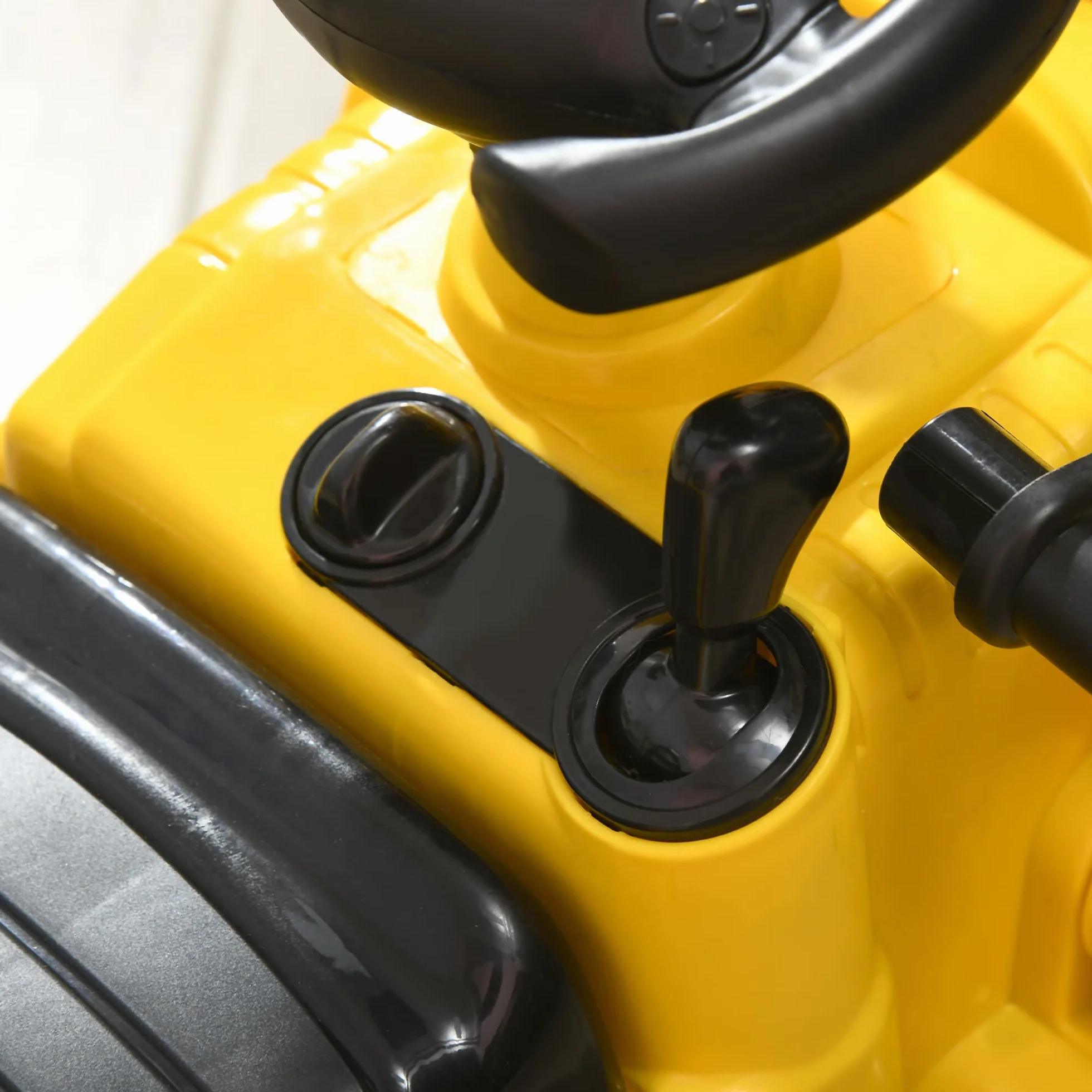 HOMCOM Tractor a Pedales para Niños de 18 a 48 Meses, Excavadora para Niños con Pala Delantera, Bocina, Volante y Compartimento Oculto bajo el Asiento, Carga 30 kg, 80x26,5x39 cm, Amarillo