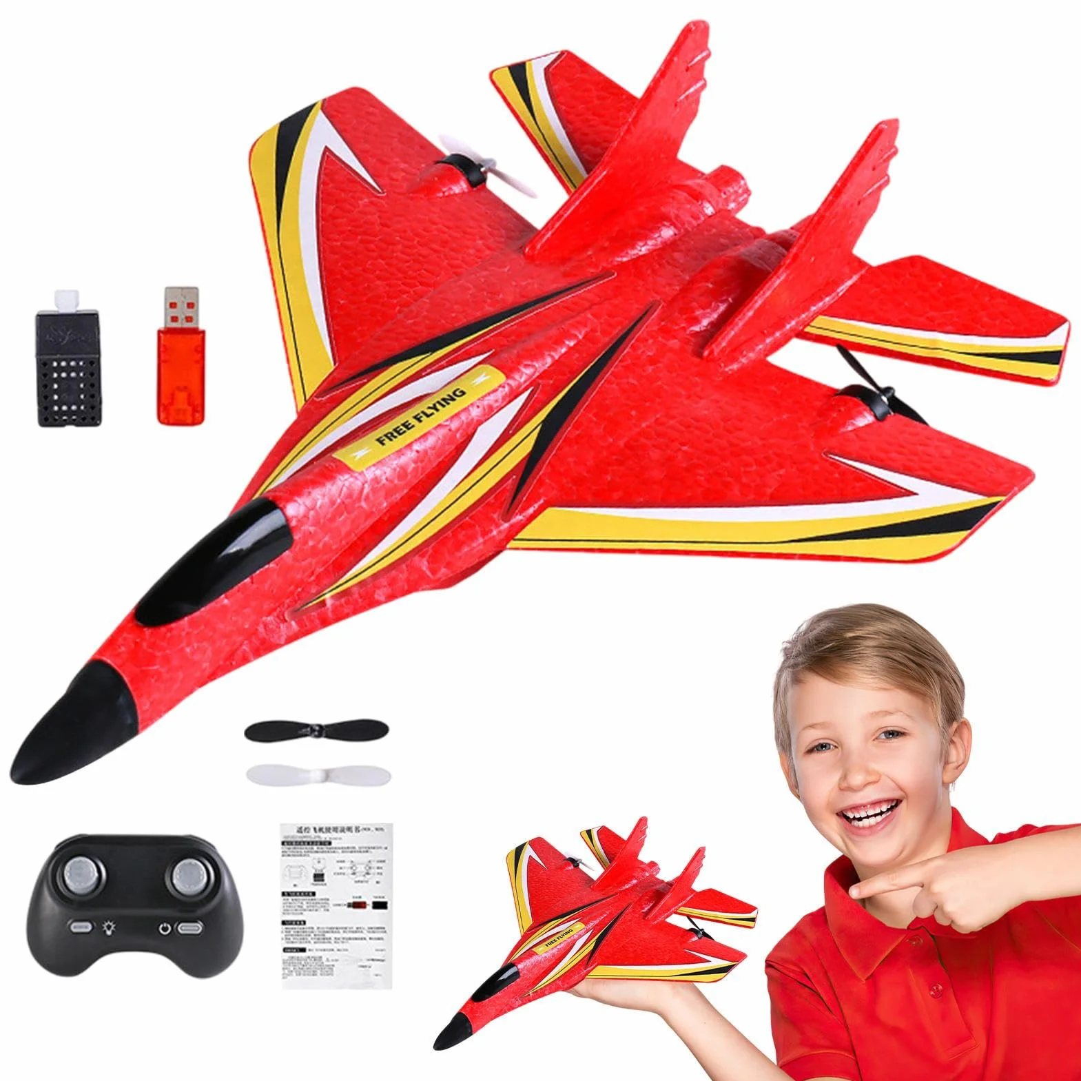 Genérico Avión RC - Kit de avión de Control Remoto con luz LED | Impermeable de 2,4 GHz, Caza acrobático de Doble Motor | Educativo al Aire Libre para niños y Adultos