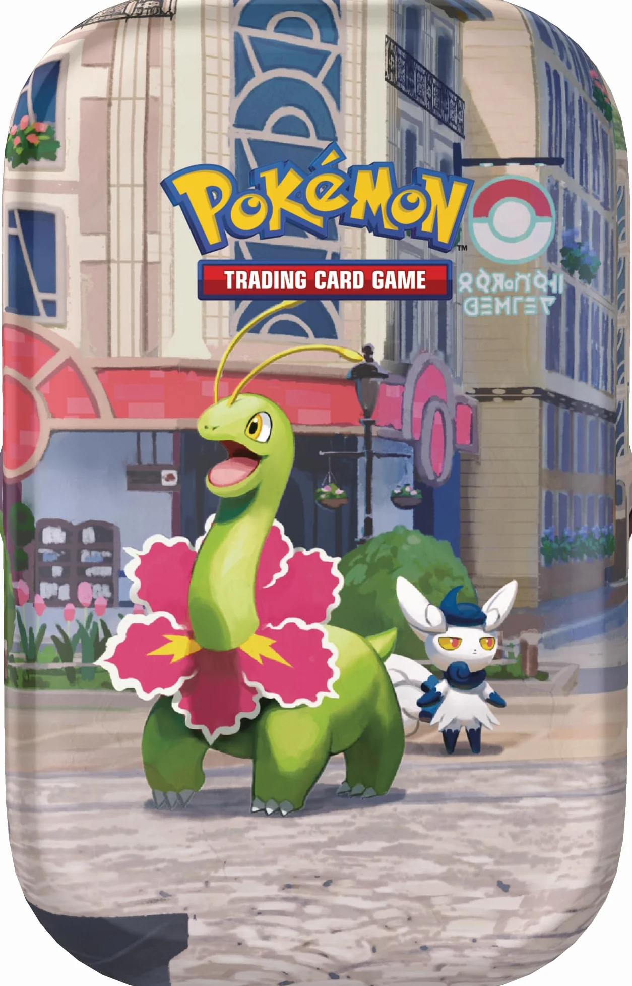 Pokémon JCC Minilata Ciudad Luminalia: Meganium y Meowstic (2 Sobres de Mejora, 1 Tarjeta ilustrada, 1 Pegatina)