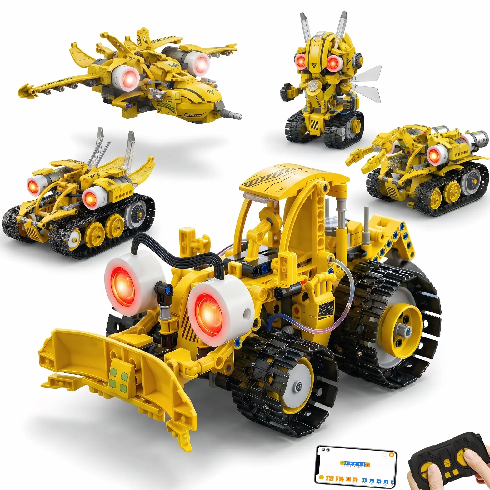 Robot Niños 5-en-1 673 Piezas Servomotor LED – App RC Batería Recargable | Kit Robótica Stem Regalo Niño 8-14 Años Combate Robot Teledirigido
