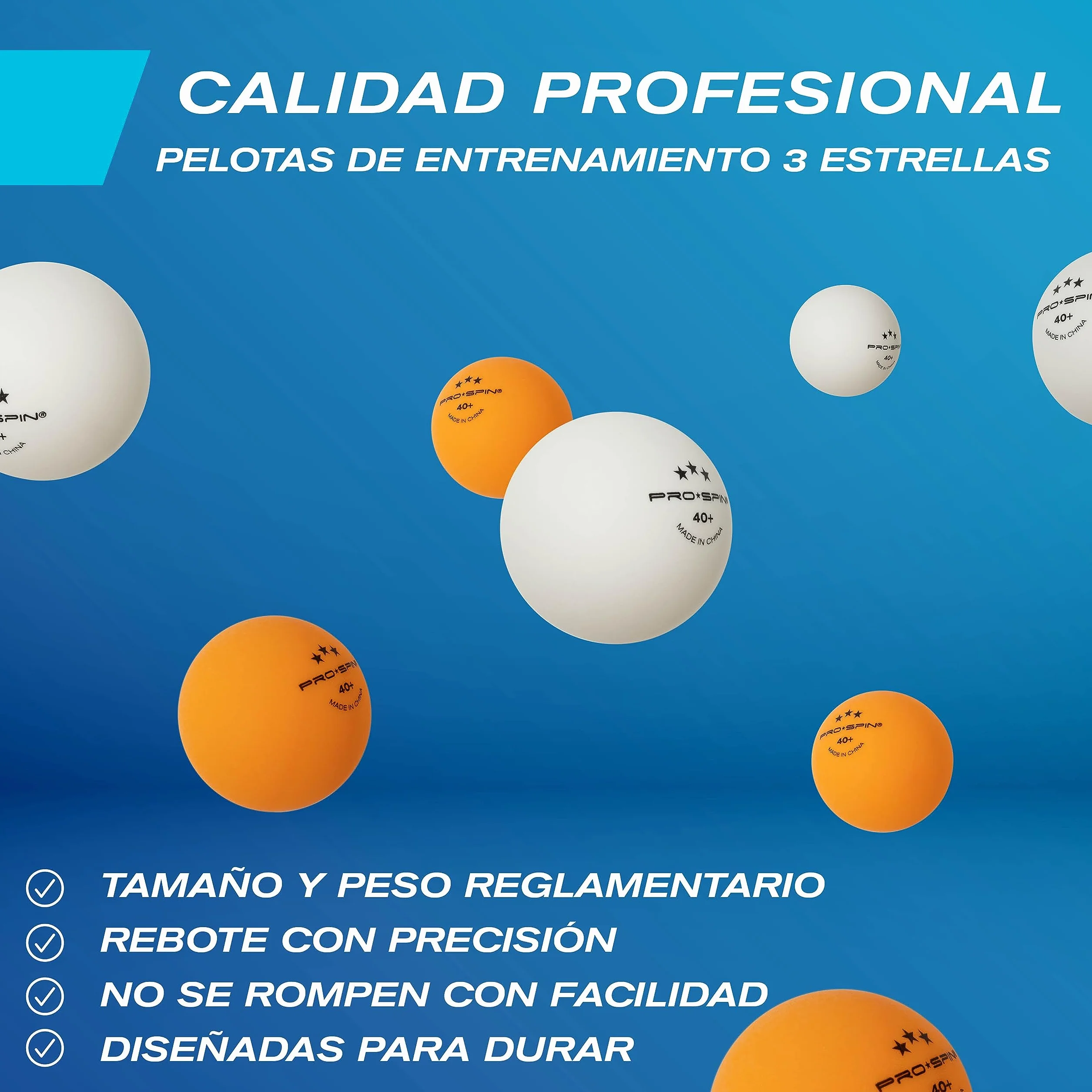 PRO-SPIN Set de Ping Pong Portátil con Red Retráctil, Palas y Pelotas 3 Estrellas