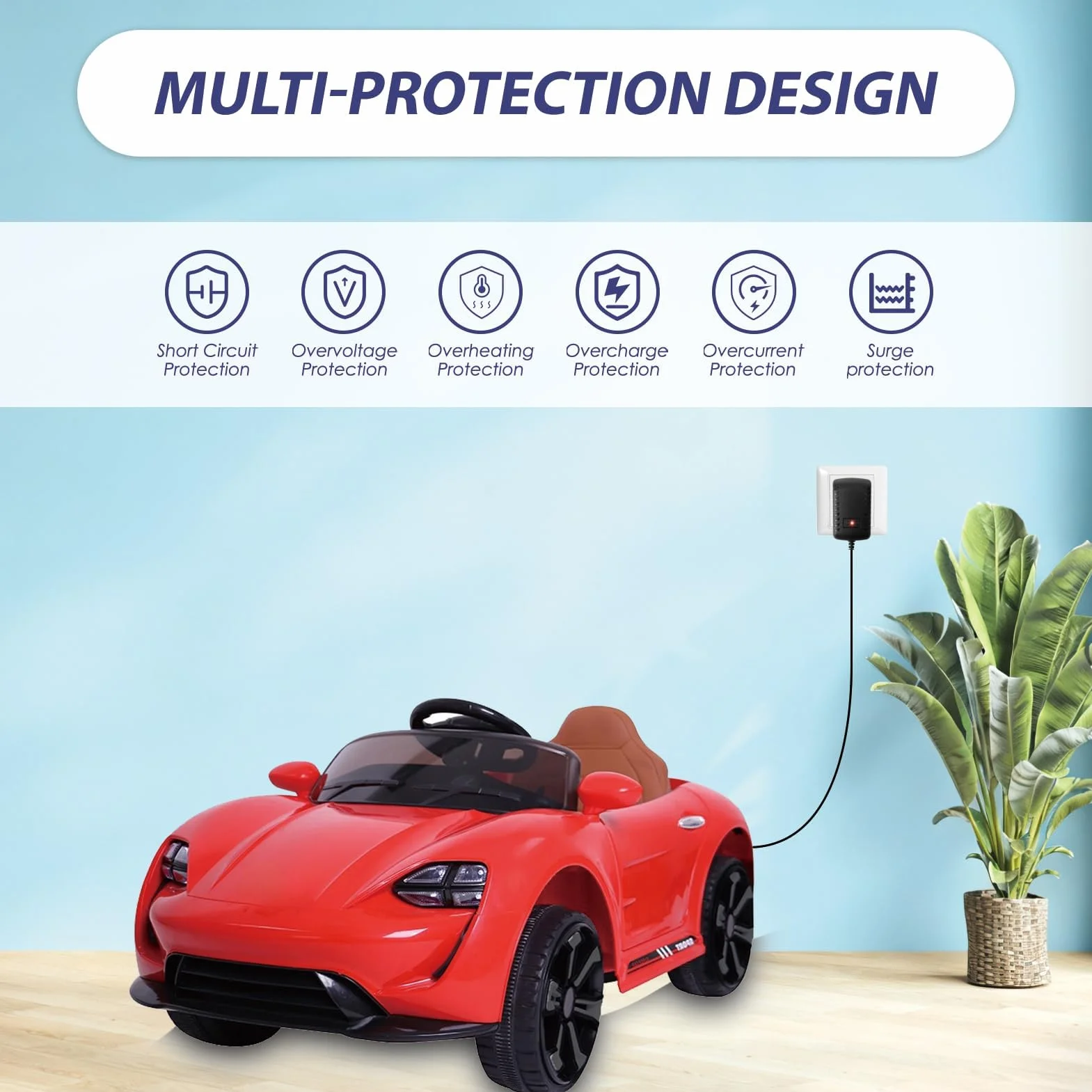 Cargador 6V 800mA para Coche Eléctrico, Adaptador Universal con Indicador LED, Compatible con Moto, Quad 6 Voltios, Conector 5.5mm x 2.1mm (Negro)