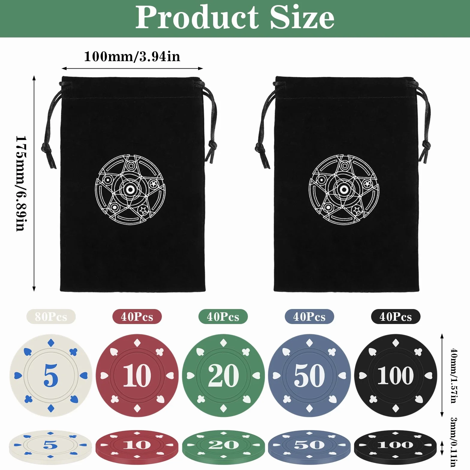 Zocipro 240Pcs Fichas Poker, Poker Chips de Plástico con Valores Nominales, Fichas de Casino para Juegos de Mesa de Fiesta de Casino, Juegos Familiares
