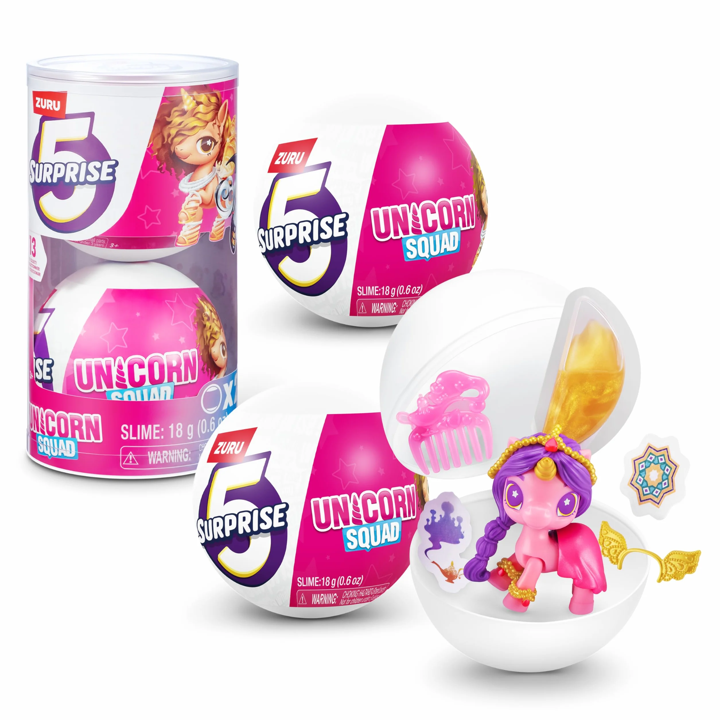 5 Surprise Unicorn Squad Magic Color Change Series 7 de ZURU, Unicornio Sorpresa con 5 Accesorios para Unicornio y alas, Abrir, Juguete para niñas, Botas navideñas, (2 Capsules)