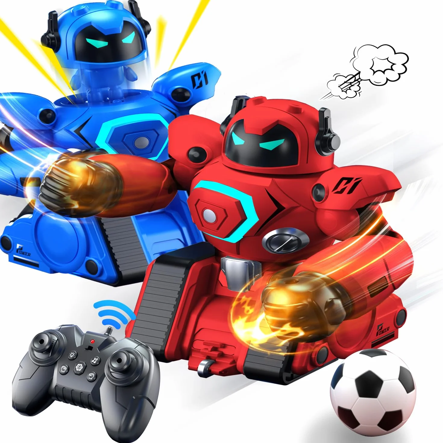OBEST Robot teledirigido Kombat, juego de boxeo, fútbol, duelos, parachoques de aerosol, luces LED y sonido