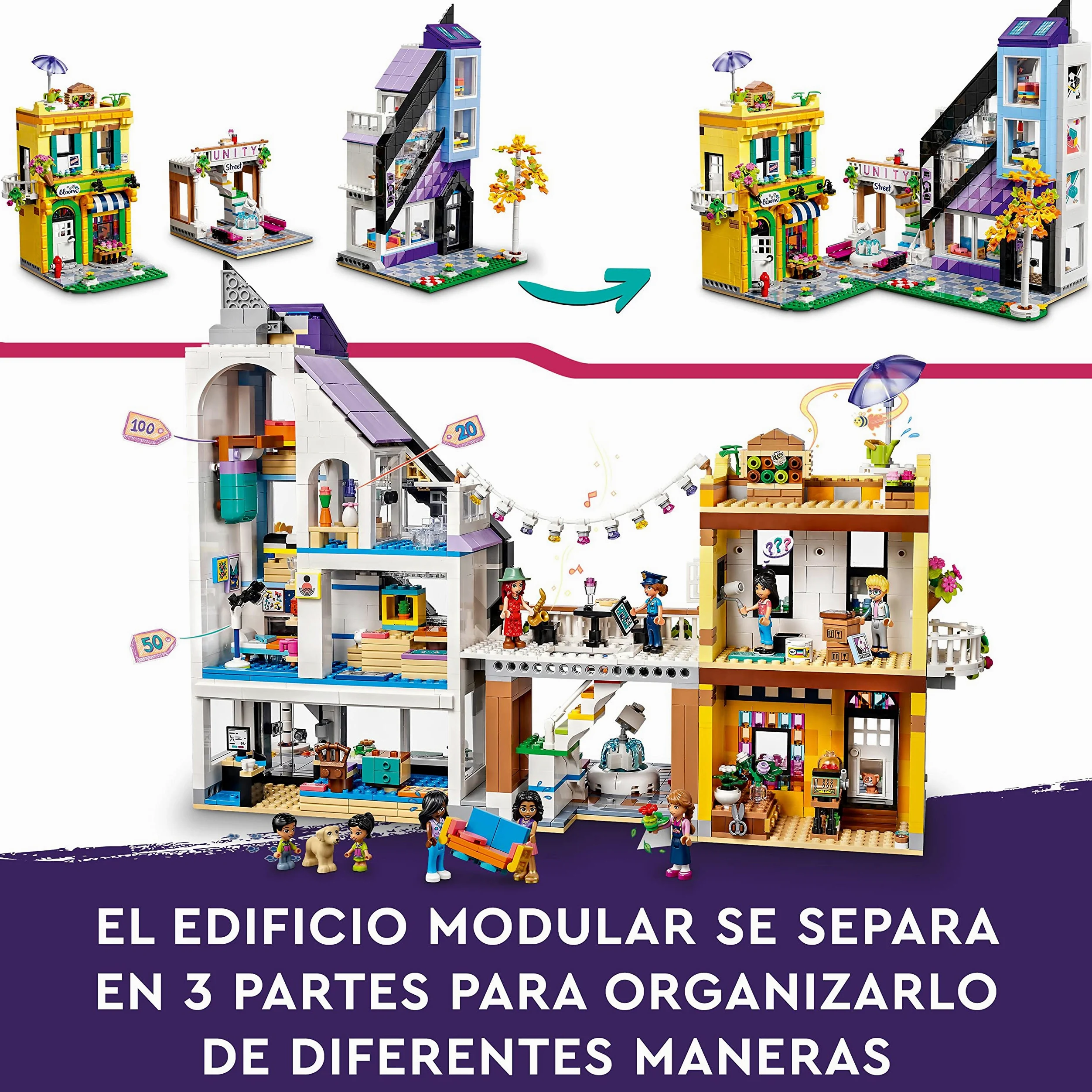 LEGO 41732 Friends Floristería y Tienda de Diseño del Centro, Casa de Muñecas para Decorar, Regalos para Niñas y Niños de 12 Años y Adolescentes, 9 Personajes, Juguete Personalizable para Construir