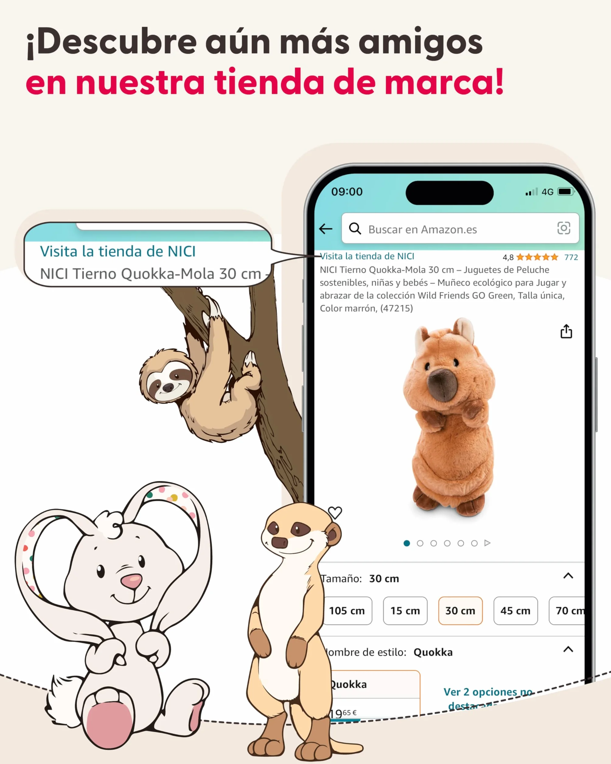 NICI Peluche caracal 12 cm durmiendo en una cestita, marrón, Peluches Decorativos, Juegos para niños, Ideas para Regalar - 62874