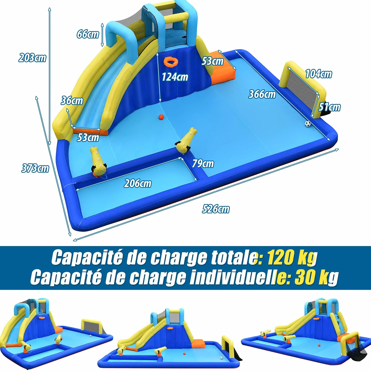 GOPLUS - Castillo hinchable con tobogán y pistola de agua, zona de juegos acuática con entretenimiento múltiple, ideal para niños mayores de 3 años (con soplador de 680 W)